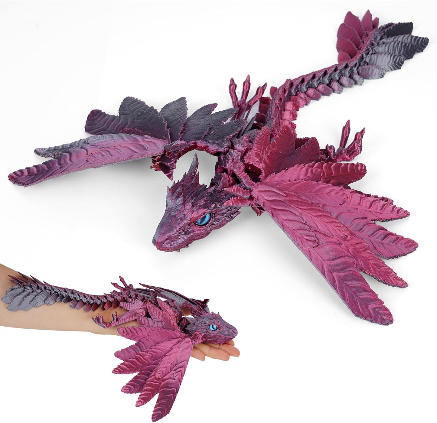 3D Printed Dragon with Wings, Feathered Wyvern Dragon,Full Articulated Crystal Dragon Fidget,Realistic Large Pet Dragon, Flexible Shoulder Dragon Stuff, 3D Printed Animals Toy.