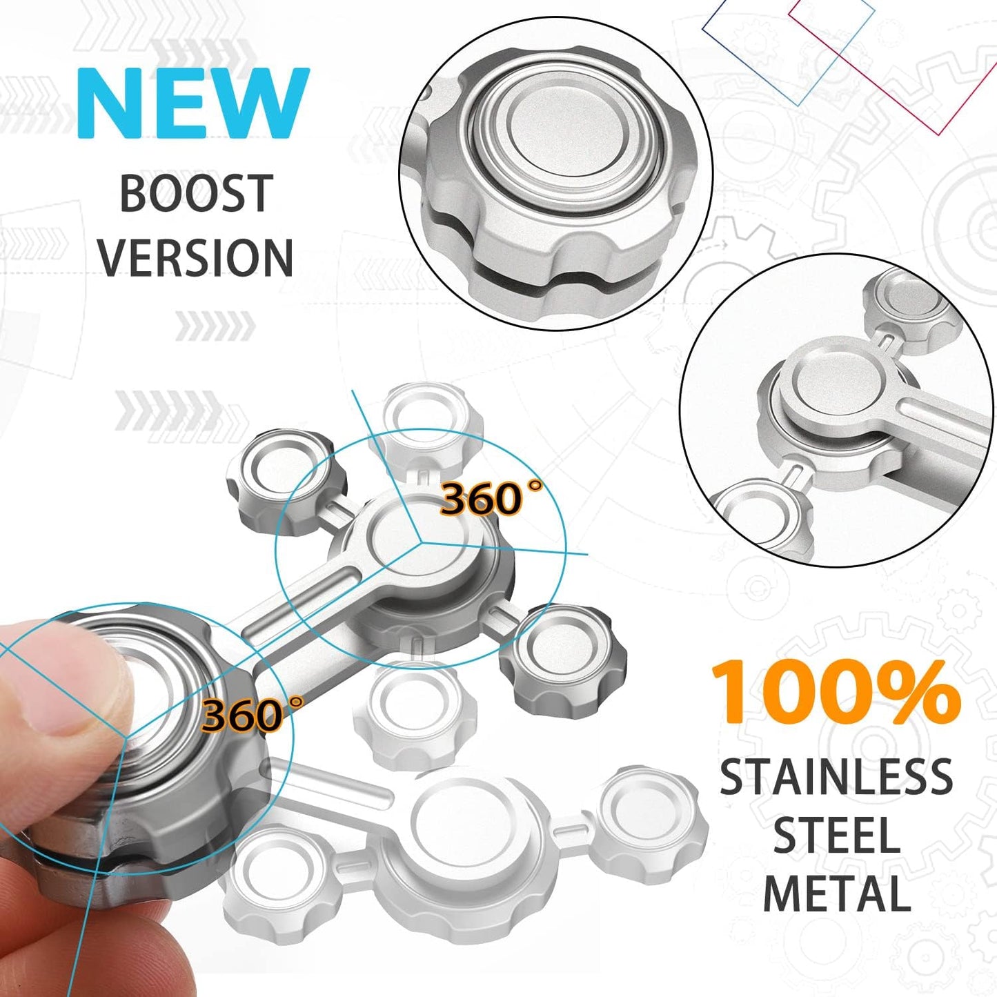 Cool Infinity Gear Gravity Fidget Spinner Metal Toy for Kids Adults, Chaos Flippy Fidget Chain Finger Hand Spinner Desk Toy, Small Gadget Stress Relief Fingertip Gyro Prizes Gift