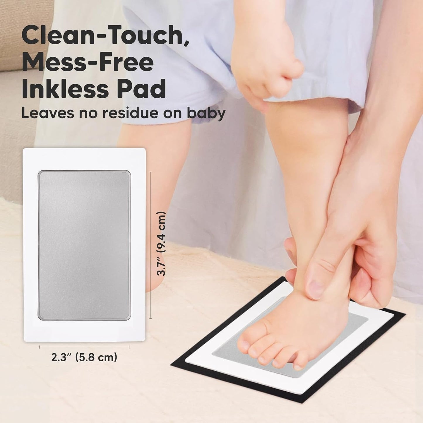 2-Pack Inkless Baby Hand and Footprint Kit - Mess Free Ink Pad for Newborn Keepsake, Dog Nose & Paw Print Kit, Clean Touch Ink Pad for Baby Hand & Footprints, Ideal New Mom Gifts (Silver)