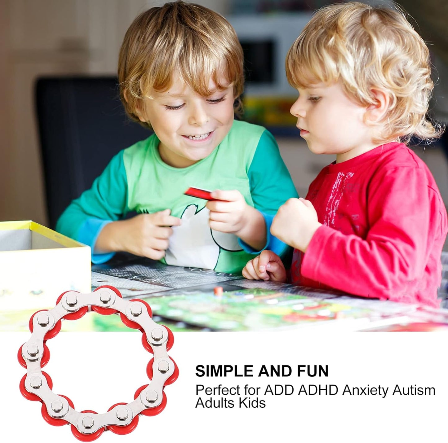 NUOBESTY 2 Pcs Bike Chain Toys 12 Roller Chain Toys Flippy Chain Stress Reducer Bike Chain Toys for Adult Teens Autism Stress and Relief Red Black