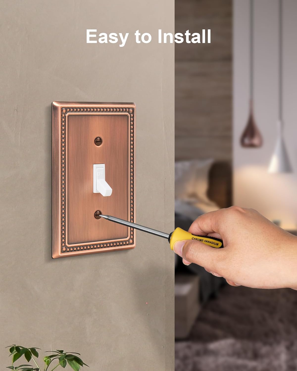 4-Pack Single Toggle Light Switch Cover Plate, Pearls Decorative Switch Plate Covers, Antique Copper 1 Gang Metal Wall Plate, Corrosion Resistant