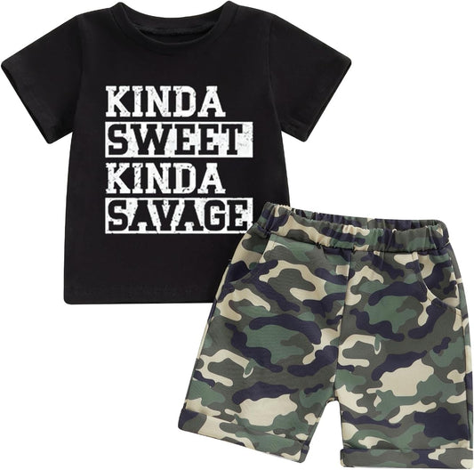 wdehow Toddler Kids Baby Boy Summer Clothes Sets 1T 2T 3T 4T 5T Letter Print Short Sleeve Tops Camouflage Shorts Outfits