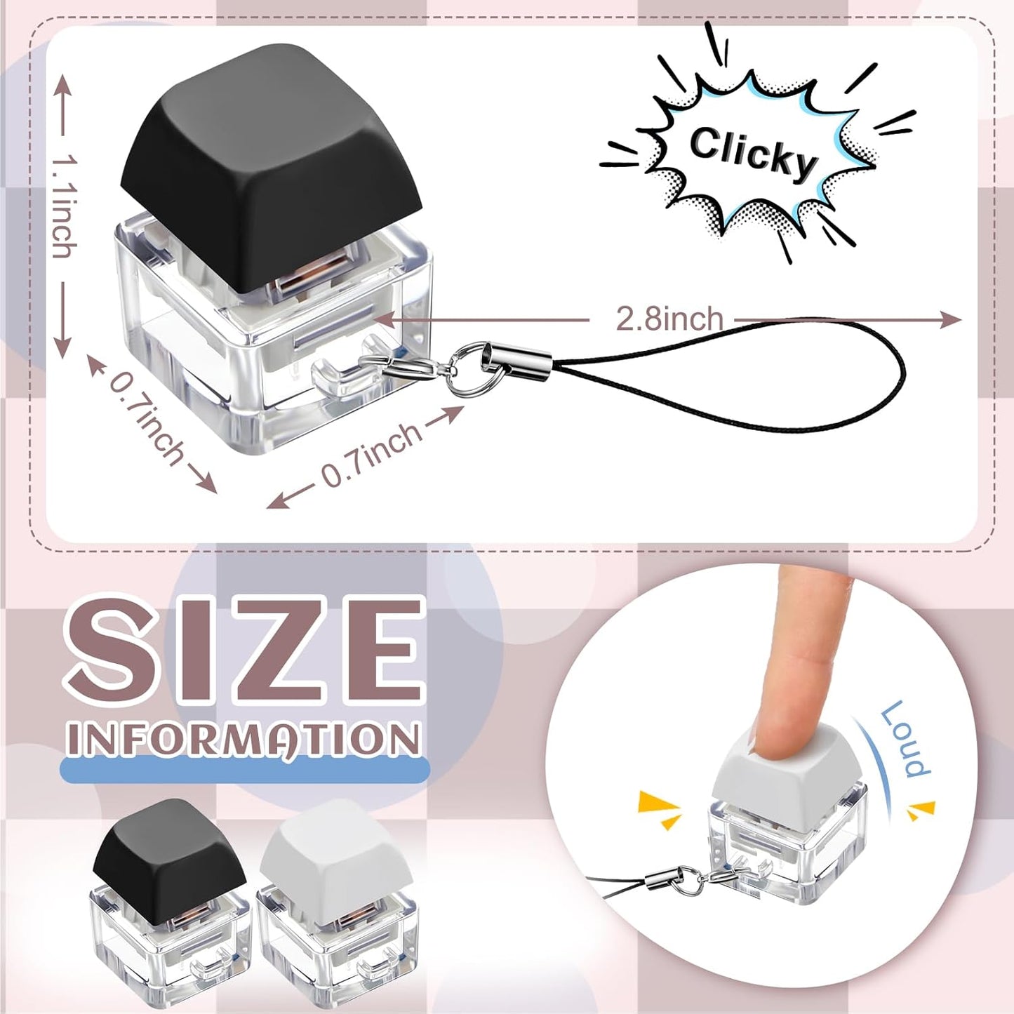 Taiyin 2 Pcs Keyboard Fidget Keychain Decompression Toys Finger Keyboard Toy Stress Relief Finger Keyboard Keychain Fidget Button for Adult Gifts to Pass The Boring Time