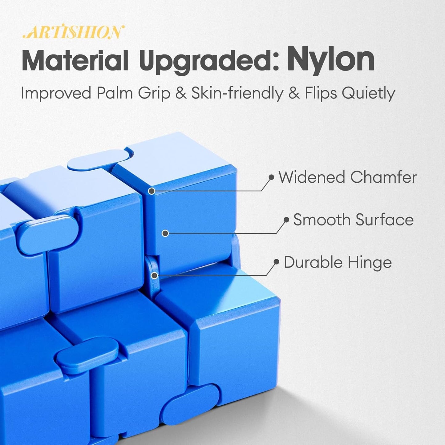 ARTIARTISHION Fidget Cube, Durable Nylon Infinity Desk Toy, Skin-Friendly Handheld Gadget, Mini Stress-Relief Adult Fidget Toy for Anxiety Alleviation （Blue）
