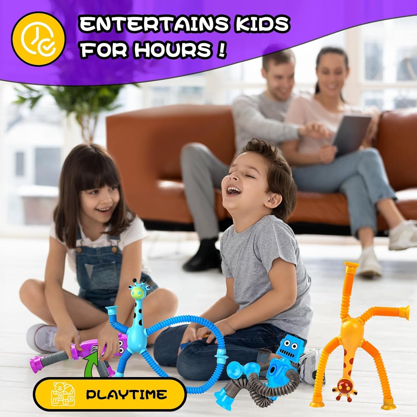 Autism Sensory Toys for Kid Boys Year Old Ages 4 5 6 7 8 9 10(8PCS), Suction Robot Toy Pop Tube Fidget Toys Autistic Travel Toys Valentine's Day Gift Easter Basket Stocking Stuffer for Kids