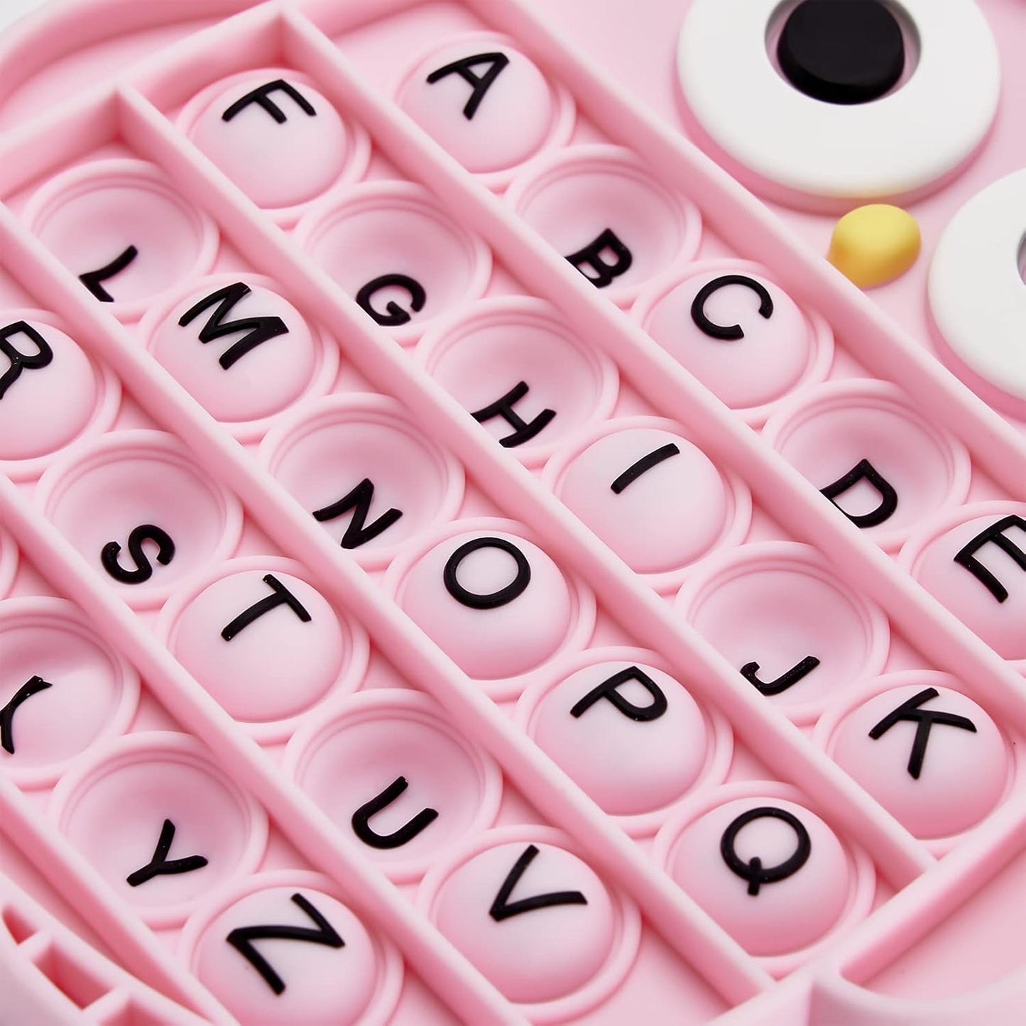 Push Pop Bubble Fidget Sensory Toy, Silicone Stress Relief Popping Toy, ABC Alphabet Owl Shaped Educational Learning Tools for Toddlers Kids Students (Black Letters-Pink)