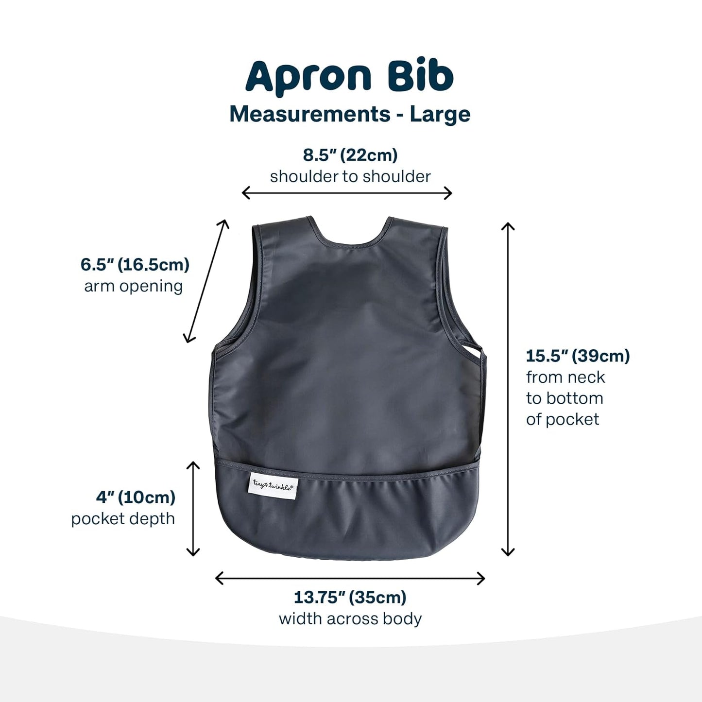 Tiny Twinkle Mess Proof Apron Bibs - 2 Pack Waterproof & Lightweight Baby Bibs for Led Weaning | 100% Recycled Polyester, Easy Clean & Machine Washable (Sage Charcoal, Large 2-4 Years)