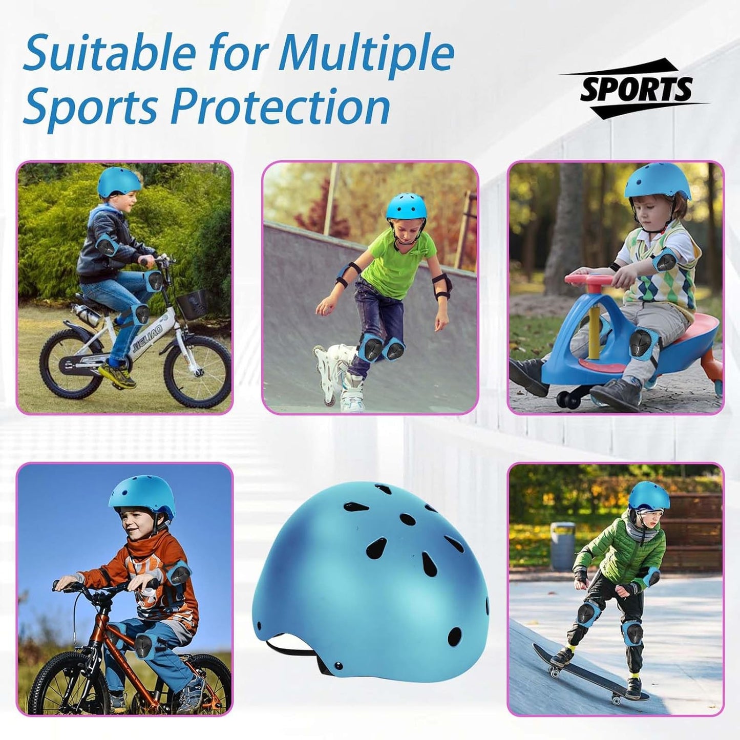 Kids Bike Helmet Set Adjustable Helmet for Ages 3-15 Kids Toddler Boys Girls Youth, Multi-Sport Bicycle Skateboarding Football Rollerskating Scooter Rollerblade Balance Bike Helmets