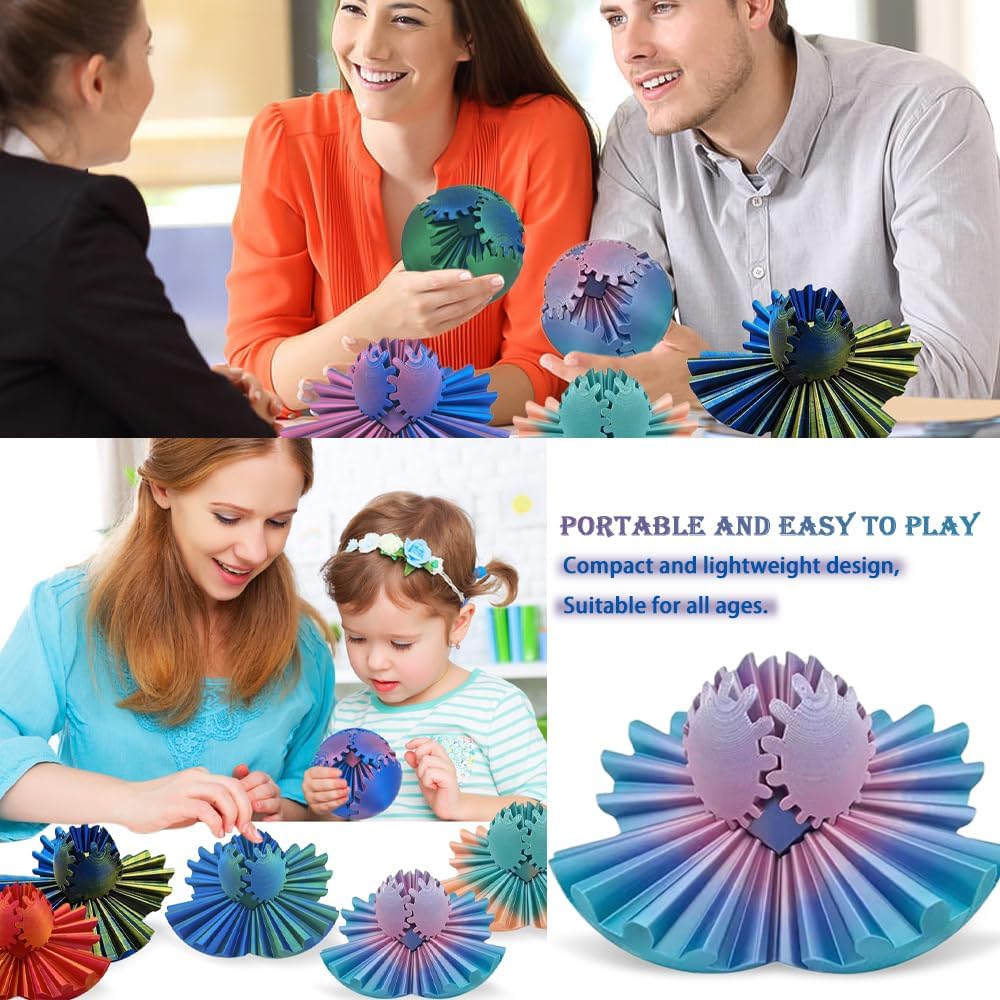 3D Printed Gear Ball Cube Ball Decompression Gear Sphere Toy Stress Ball, Gear Toys Fidget Ball, Relief Desk Decoration for Christmas Toy Gear Toy for Stress and Anxiety Relaxing (Black)