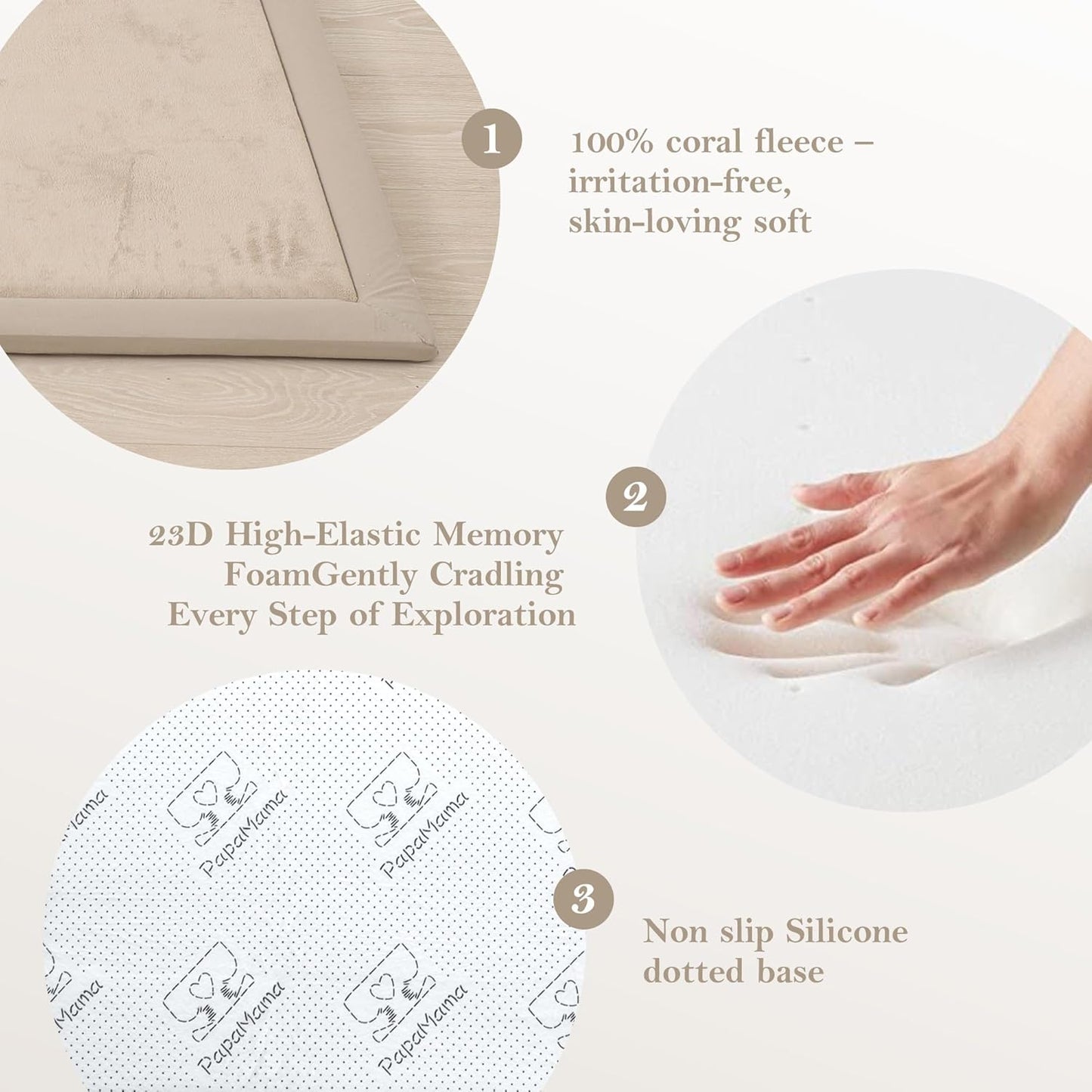 Baby Play Mat for Floor, 50 X 50x 1.3" Memory Foam Playpen Mat,Ultra Soft Tummy Time Mat with Non-Slip Backing, Baby Crawling Mat Child Nursery Rug for Infant, Toddlers, Kids (Beige)