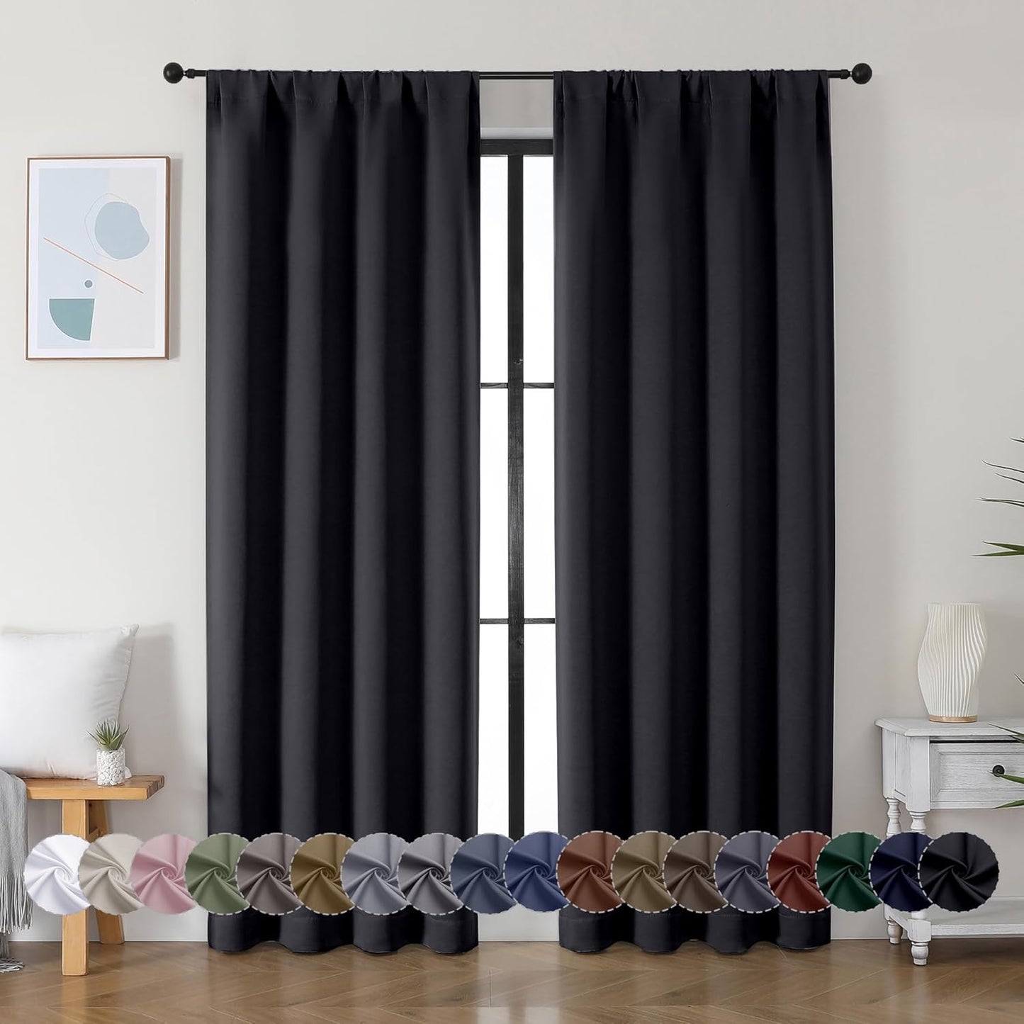 Simplebrand Ava Halloween Black Blackout Curtains for Bedroom, 2 Panels Set, 72 Inch Length, Privacy Thermal Insulated Rod Pocket Window Curtains for Patio French Door, W40 x L72 Inch