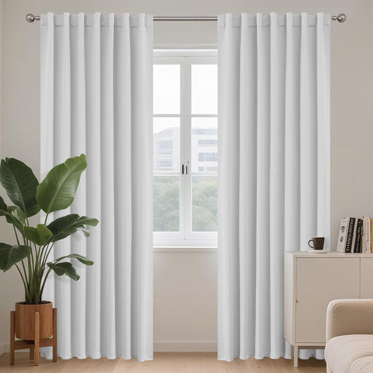 Joydeco 84 Inch 60% Blackout White Curtains 2 Panels,Elegant Soft Sheer Curtains for Bedroom,Thermal Insulated Black Out Drapes for Living Room,Rod Pocket Back Tab Drapes(W52 x L84 Inch,Greyish White)