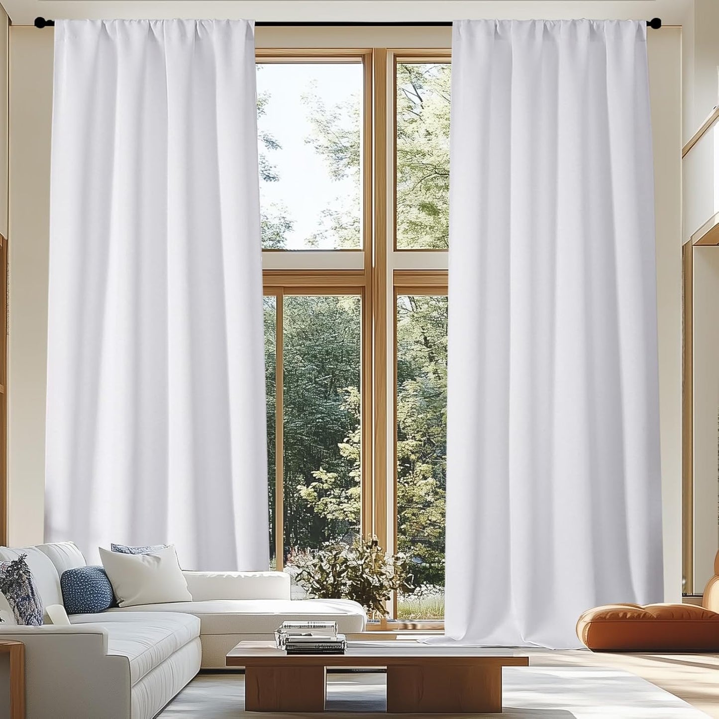 Simplebrand Ava Pure White Long 10ft Curtains for Patio 120 Inches Long 2 Panels Set, Solid Light Filtering Rod Pocket Window Treatment Curtains Room Darkening Drapes, 50" W x 120" L