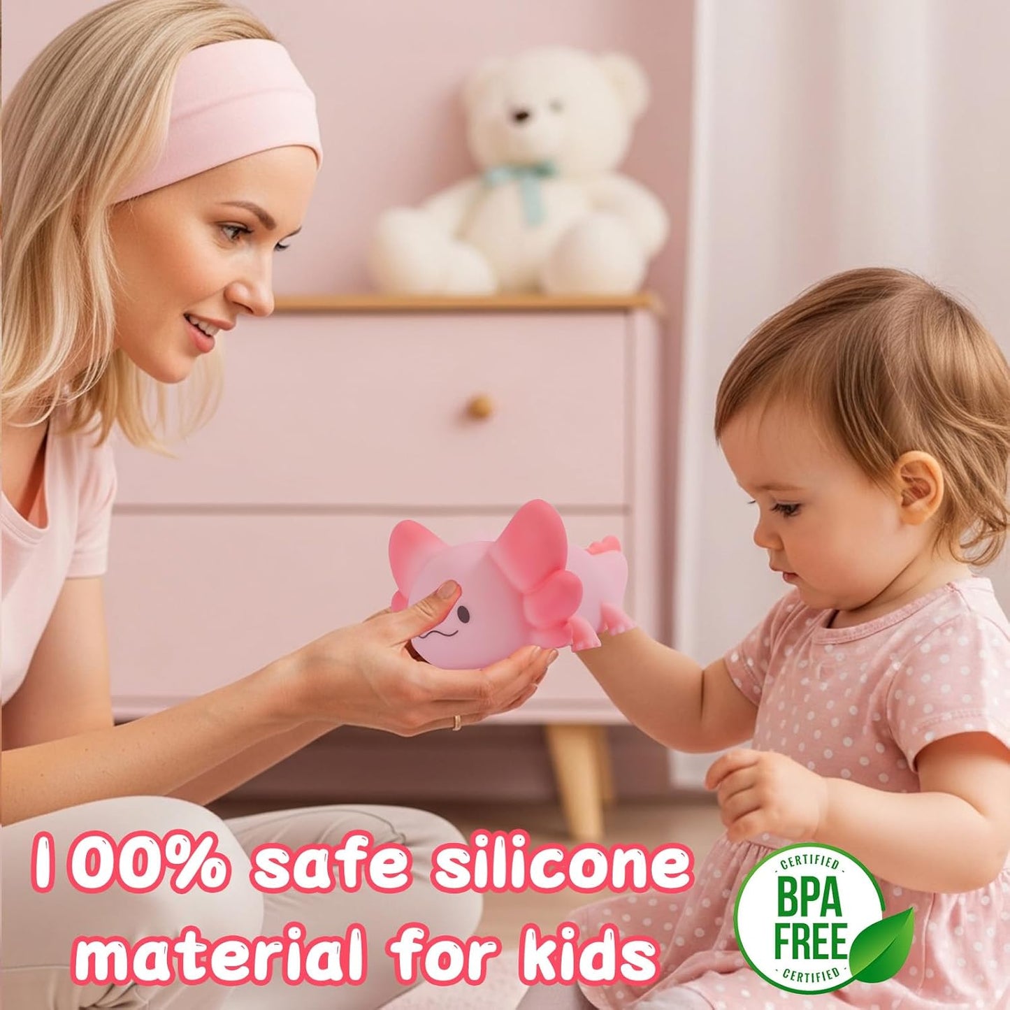 ZKLiLi Axolotl Night Light Kids Nightlight,Squishy Cute Lamp Dimmable Childrens Night Light Baby with Timer & 16 Colors,Rechargeable Bedroom Smart LED Bedside Lamps Toddler Night Light Newborn