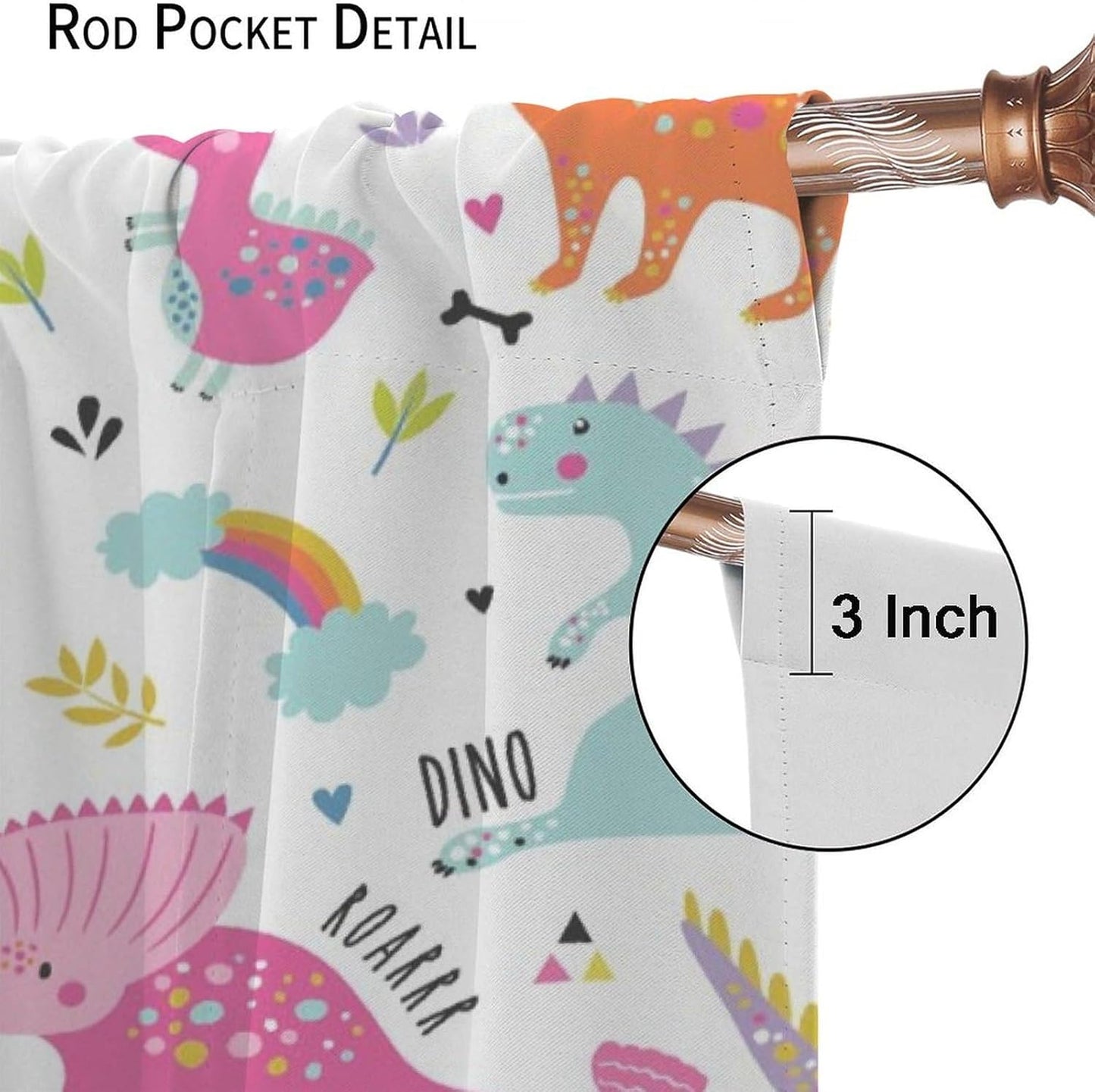 Cartoon Dinosaur Curtains for Kids Boys Girls Home Decor Childish Cute Dino Animals Print Pattern Rod Pocket Blackout Window Drapes for Nursery Baby Bedroom Playroom W36xL63in 2 Panels
