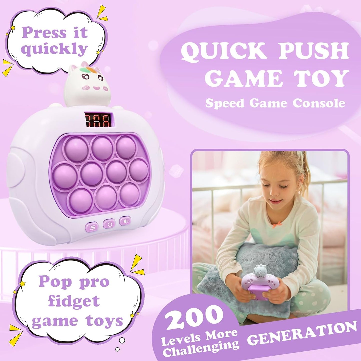 Quick Speed Push Puzzle Game Console Toys, Fast Push Bubble Game Light Up Pop Pro Fidget Games Pop Fidget Sensory Toys for Adults and Kids Bubble Stress Relief Handheld Electronic Pop Game for Kids