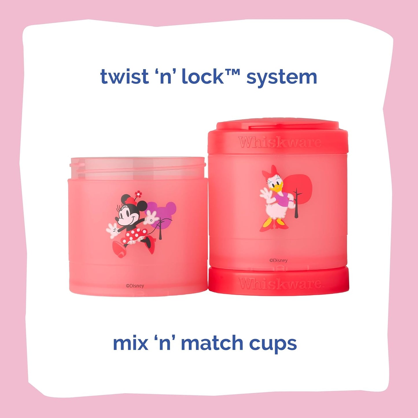 Whiskware Disney Stackable Snack Containers for Kids and Toddlers, 3 Stackable Snack Cups for School and Travel, Minnie and Daisy