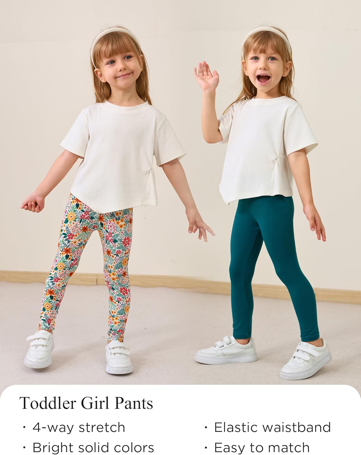 Toddler Girls Leggings 2-Pack Bamboo Viscose Little Girls Casual Stretch Pants