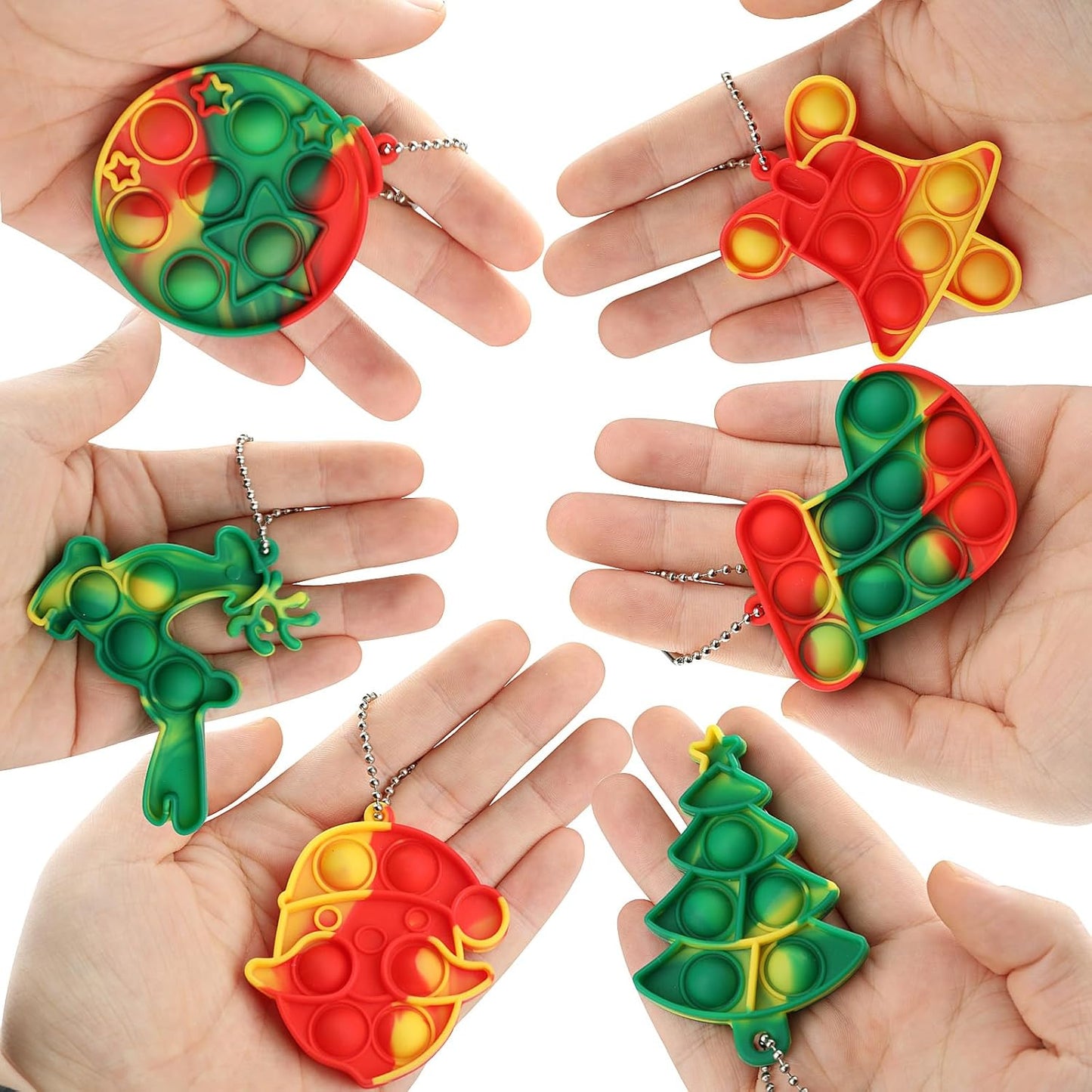 Christmas Party Favors, 18 Pcs Pop Fidget Toys Keychain Its for Kids Adults, Mini Push Bubble Pops Bulk Sensory Toys, Birthday Gifts Classroom Prizes for Boys Girls Goodie Bag Treasure Chest Box