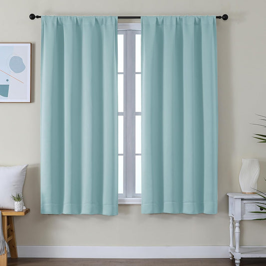 Simplebrand Ava Aqua Blackout Curtains for Bedroom 63 Inch Length 2 Panels Set, Nursery Thermal Insulated Energy Saving Rod Pocket Window Treatment Curtains Blackout Drapes, W40 x L63 Inch, Aqua