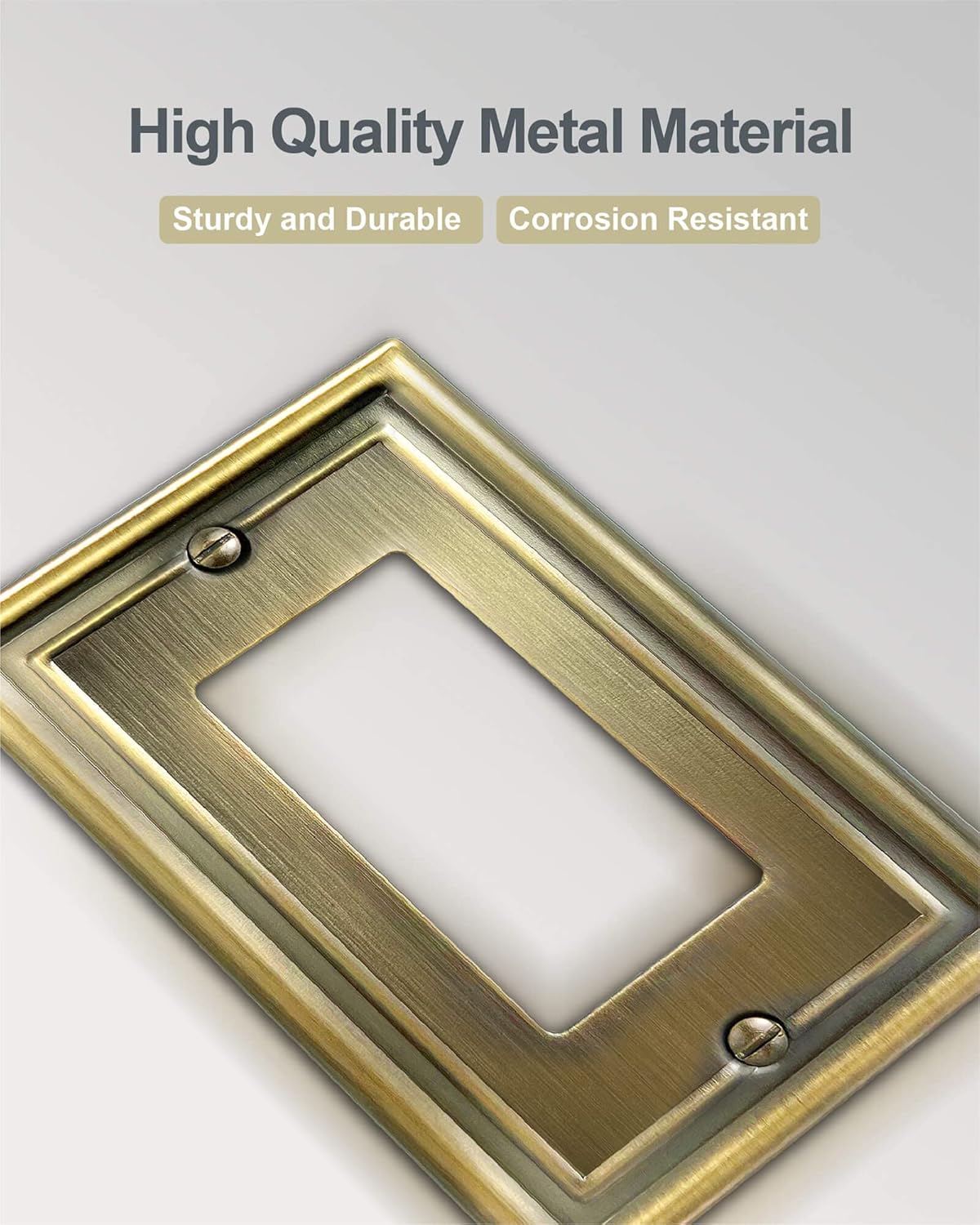 Decorator/Rocker Wall Plate for Dimmer Switch, GFCI Outlet and Receptacal, Metal Outlet Covers Switch Plate, Antique Brass, Single Gang, 4 Pack