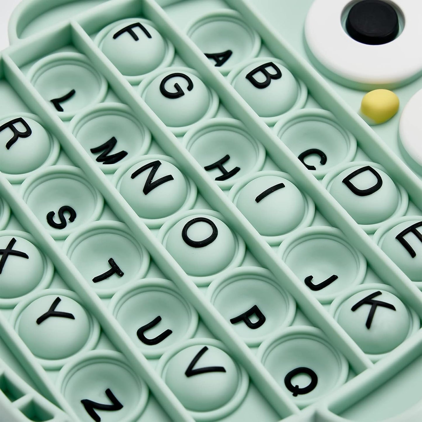 Push Pop Bubble Fidget Sensory Toy, Silicone Stress Relief Popping Toy, ABC Alphabet Owl Shaped Educational Learning Tools for Toddlers Kids Students (Black Letters-Green)