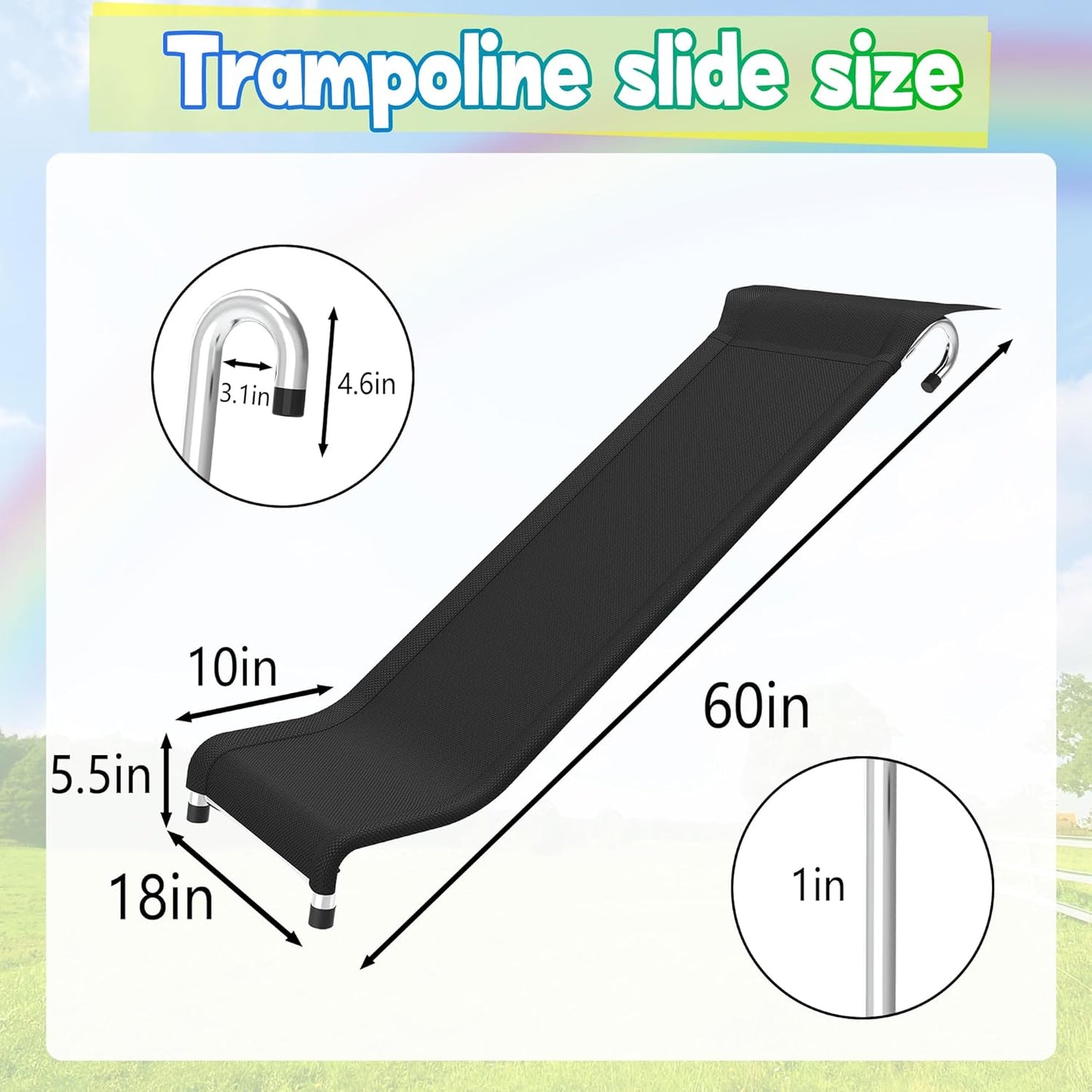 Trampoline Slide, 10FT 12FT 14FT 15FT 16FT Trampoline Universal Slides, Trampoline Accessories with Cushioning Effect, Suitable for Children to Climb Up and Slide Down, Safety Slider (Silver)