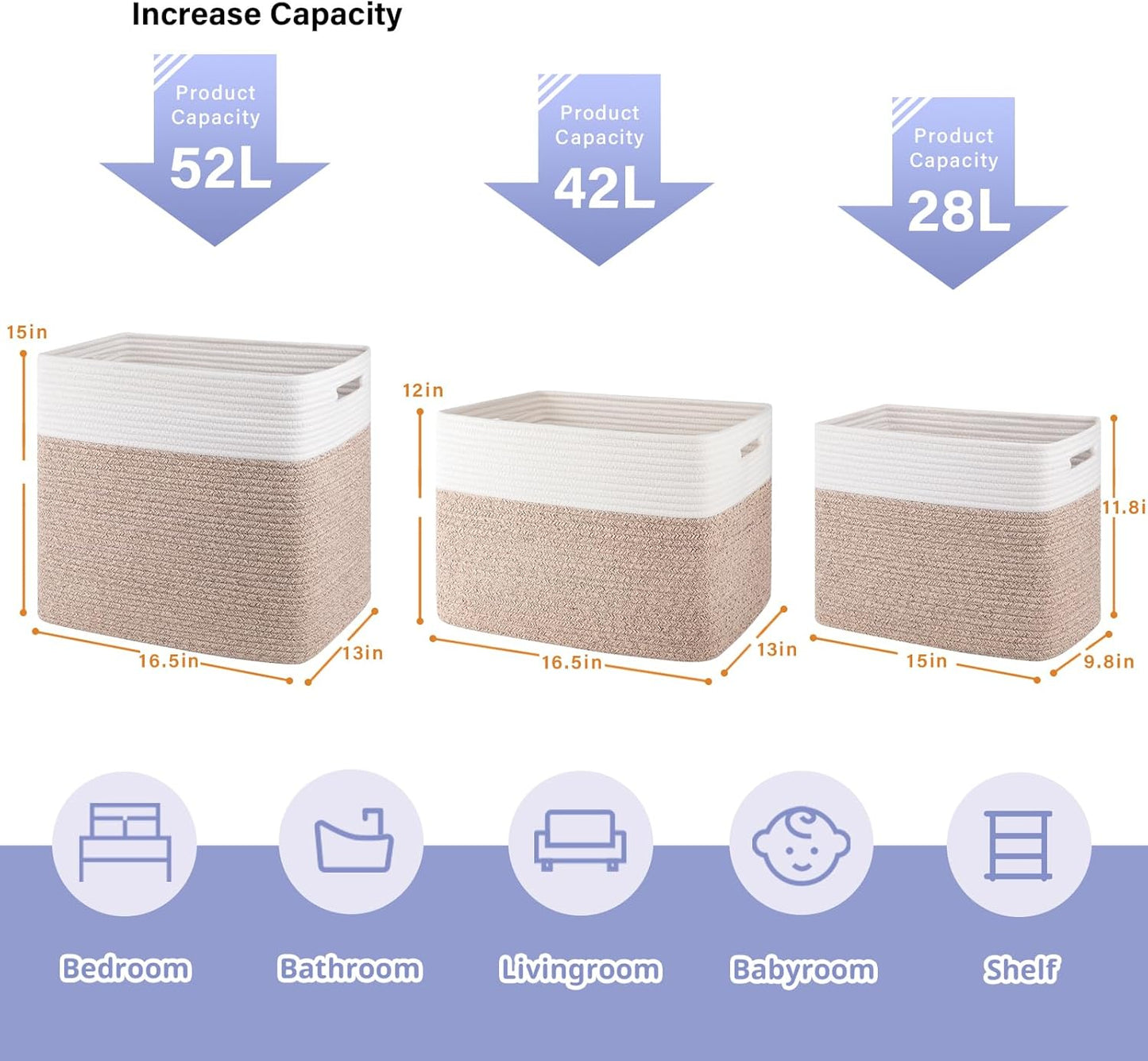 OIAHOMY Storage baskets for Shelf, Toy Storage Basket, Collapsible Storage Bins, Blanket Basket Living Room, Closet Storage for Bedroom, 15 x 9.8 x 11.8 Inches-Pack of 2-Brown, FSB-H-P-02