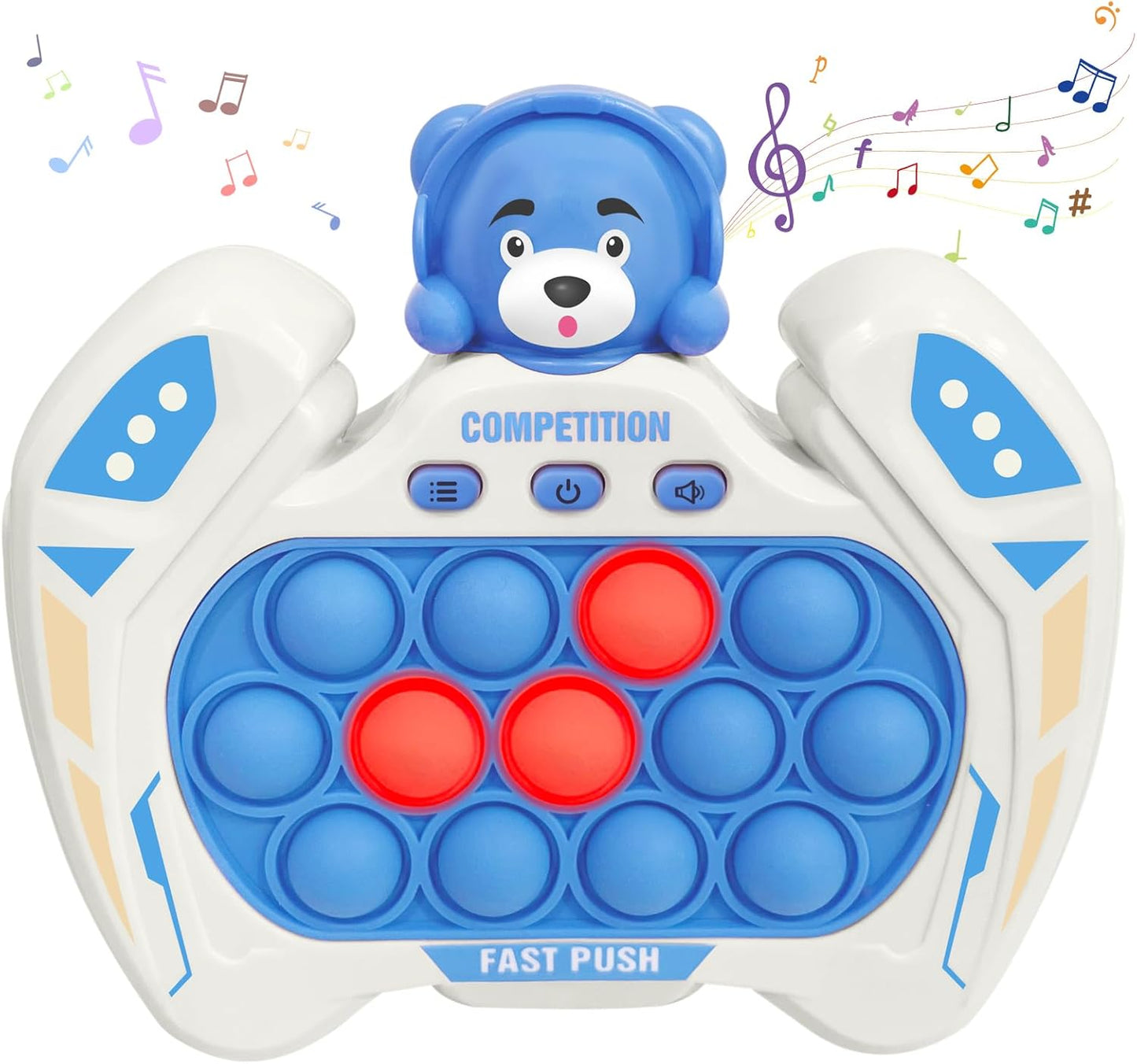 Pop Quick Push Game Console Fidget Toys Light Up Handheld Puzzle Press Popping Toy for Kids Adult Blue Bear