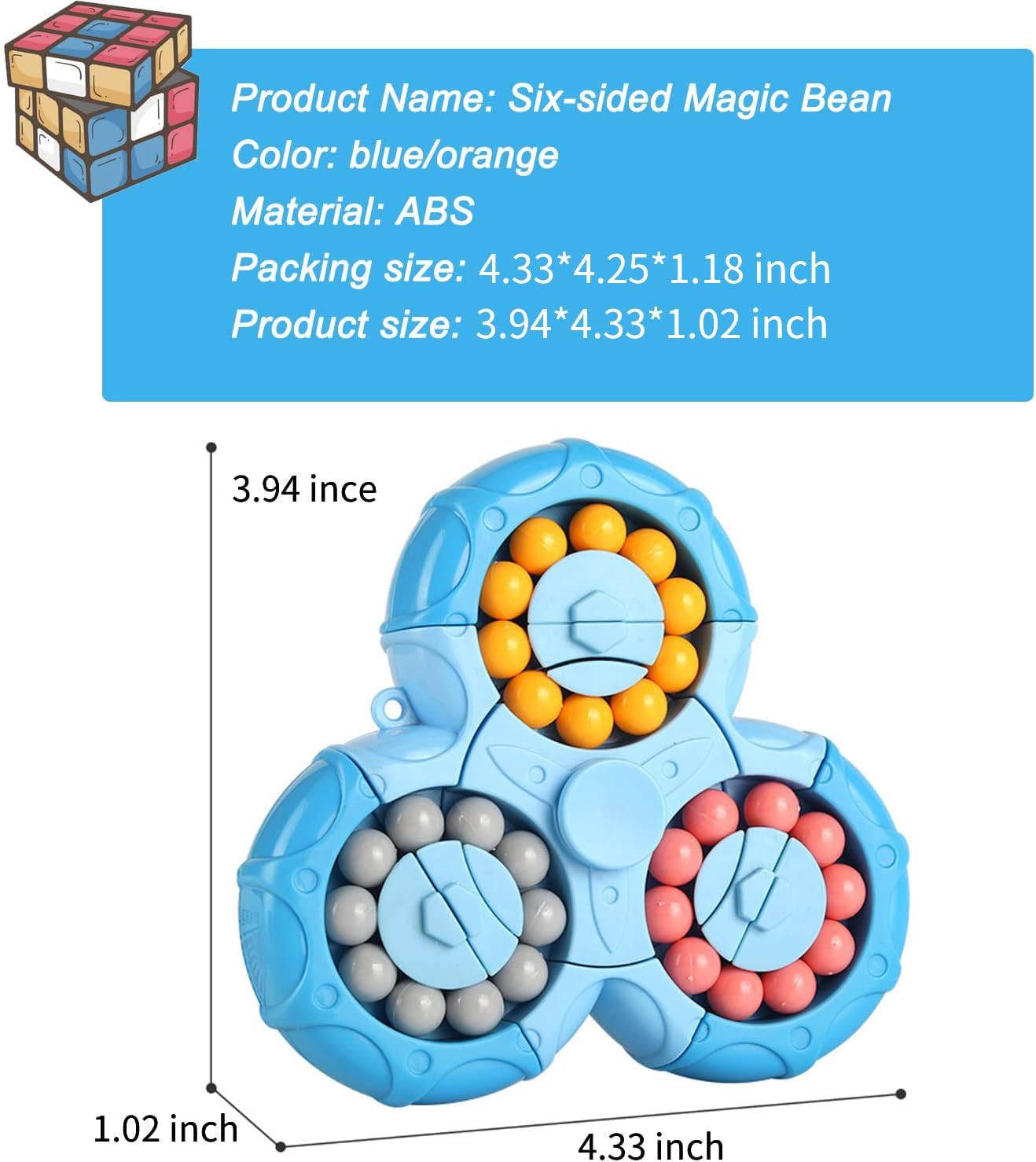 Magic Bean Rotating Brain Teaser Finger Puzzle Toy,Boys Girls Handheld Spinner Stress Anxiety Relief Ball Game Sensory Toys,Gift for Kids Ages 3Above Easter Christmas Birthday New Year (blue)