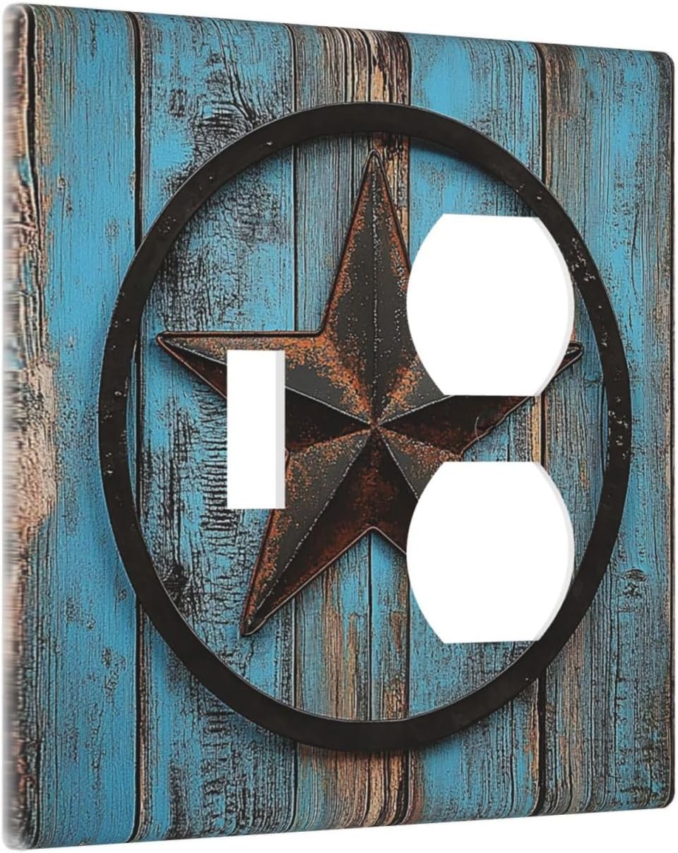 Wallplates Rustic Wood Country Barn Texas Star On Teal 1 Toggle 1 Duplex Switch Plate Electrical Gfci Faceplate Decorative Light Switch Covers For Farmhouse Cabin Decor