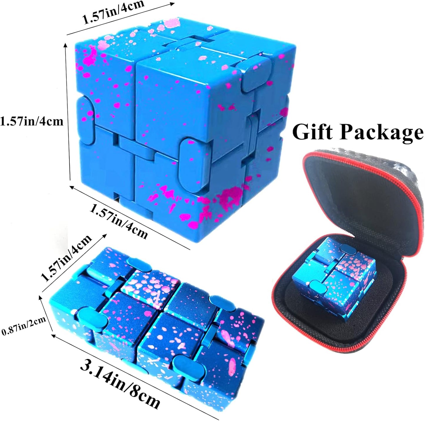 Metal Fidget Toys Infinity Cube for Men Christmas Day Gifts Anxiety Stress Relief Aluminum Alloy Material (Blue & Pink)