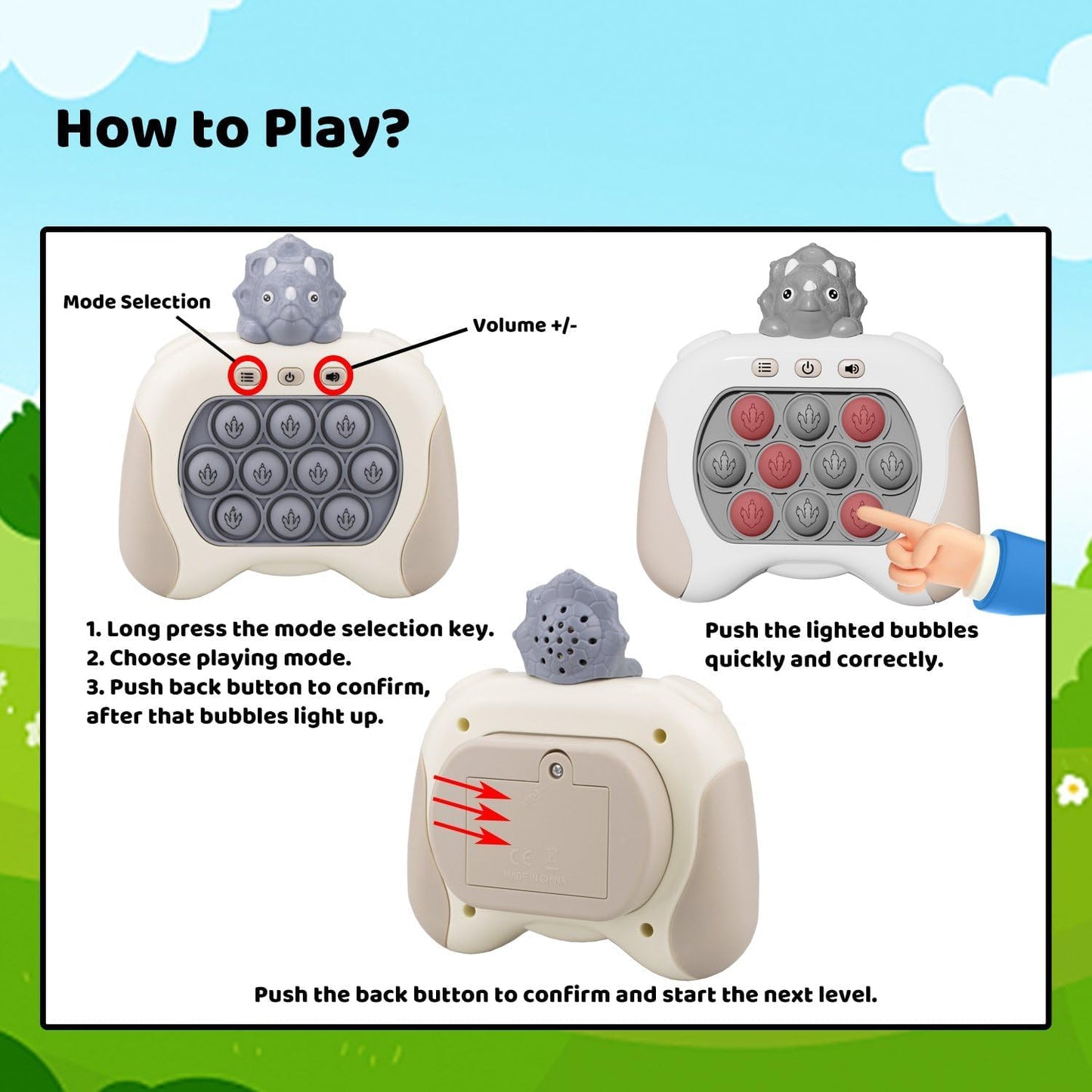 Fast Quick Push Bubble Pop Fidget Toy, Electronic Light Up Game Console, Cool Birthday Present for 6 7 8 9 10-12 Year Boys and Girls Pop Up Stress Relief Toy, Concentration Speed Puzzle Game for Kids