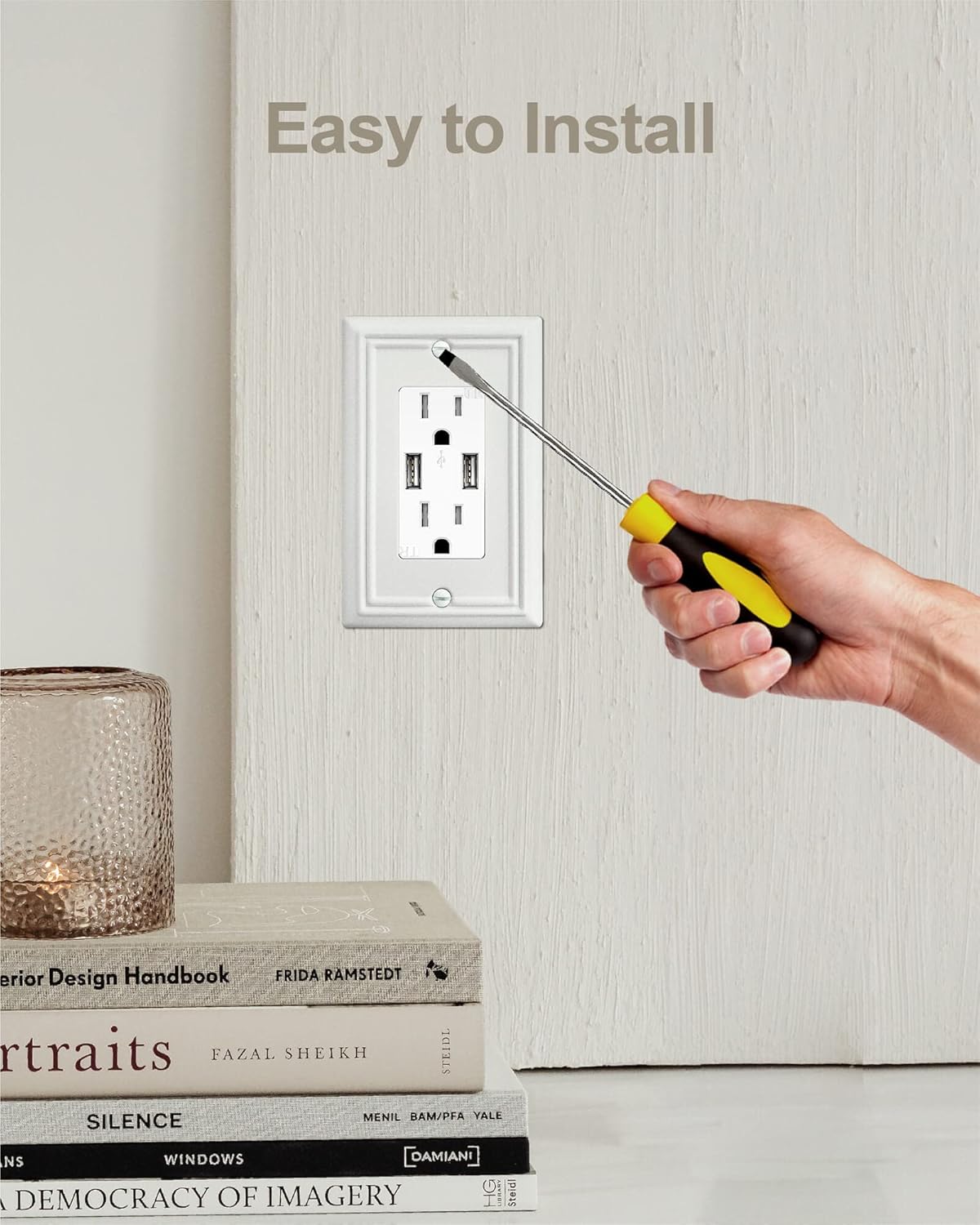 4-Pack Decorator Wall Plates for Receptacle, GFCI Outlet, Dimmer Switch, Metal Electrical Outlet Cover Plates, Off White Finish, 3.15''*4.88'', Midsize