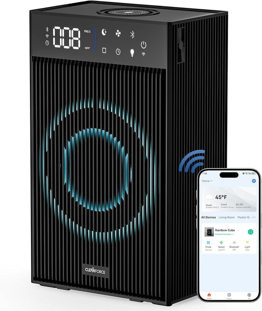 CleanForce Rainbow Cube | World’s First 4-in-1 Space-saving Air Purifier with Bluetooth Speaker, Wireless Charger & Aroma Diffuser | Swiss Tech，over 900ft² Coverage | Ultra-Quiet