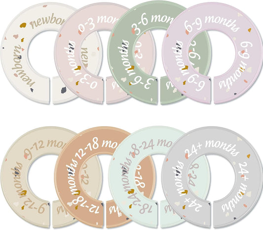 8 Pcs Baby Closet Dividers Unisex Baby Clothes Organizers Clear Labels for Nursery Closet Organizer & Decor Nursery Fits Most Rods(Donut,Light Color)