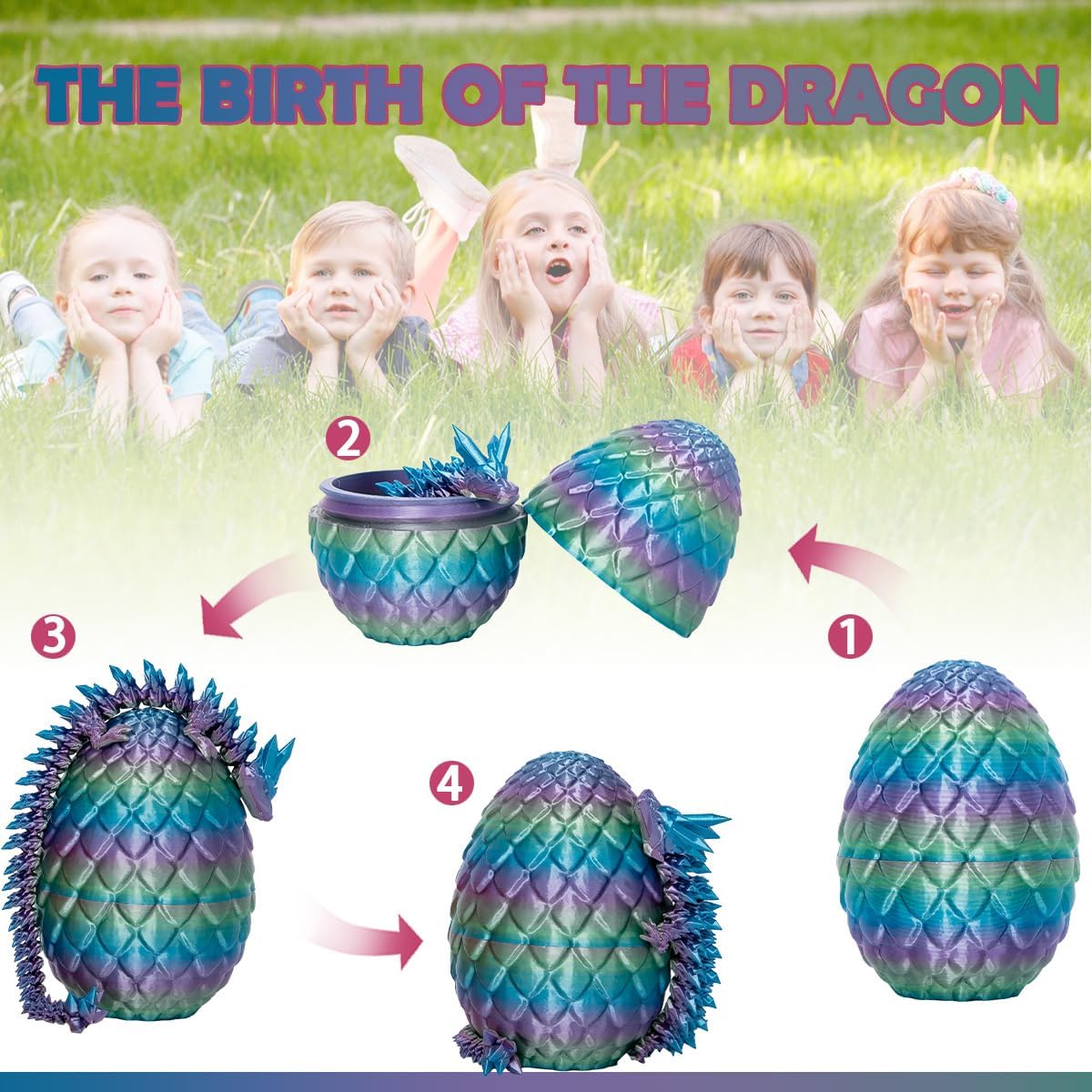 3D Printed Dragon Eggs with Dragon Inside, 12In Rainbow Dragon Egg Fidget Toy, Executive Desk Articulated Dragon Toy, Home Office Decor