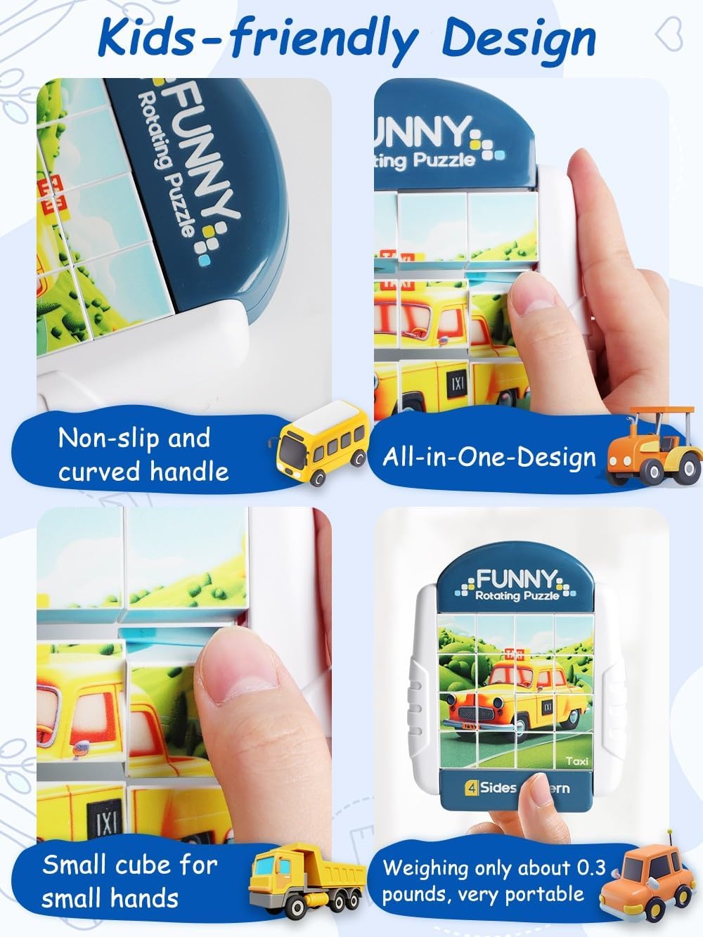 16-Piece Rotating Puzzles for Kids 4-6, Toddlers Puzzles 2-4, Road Trip, Airplane Activities Game, Travel Toys - Brain Teaser, Fine Motor Skills, Birthday Gifts Boys & Girls - Transportation