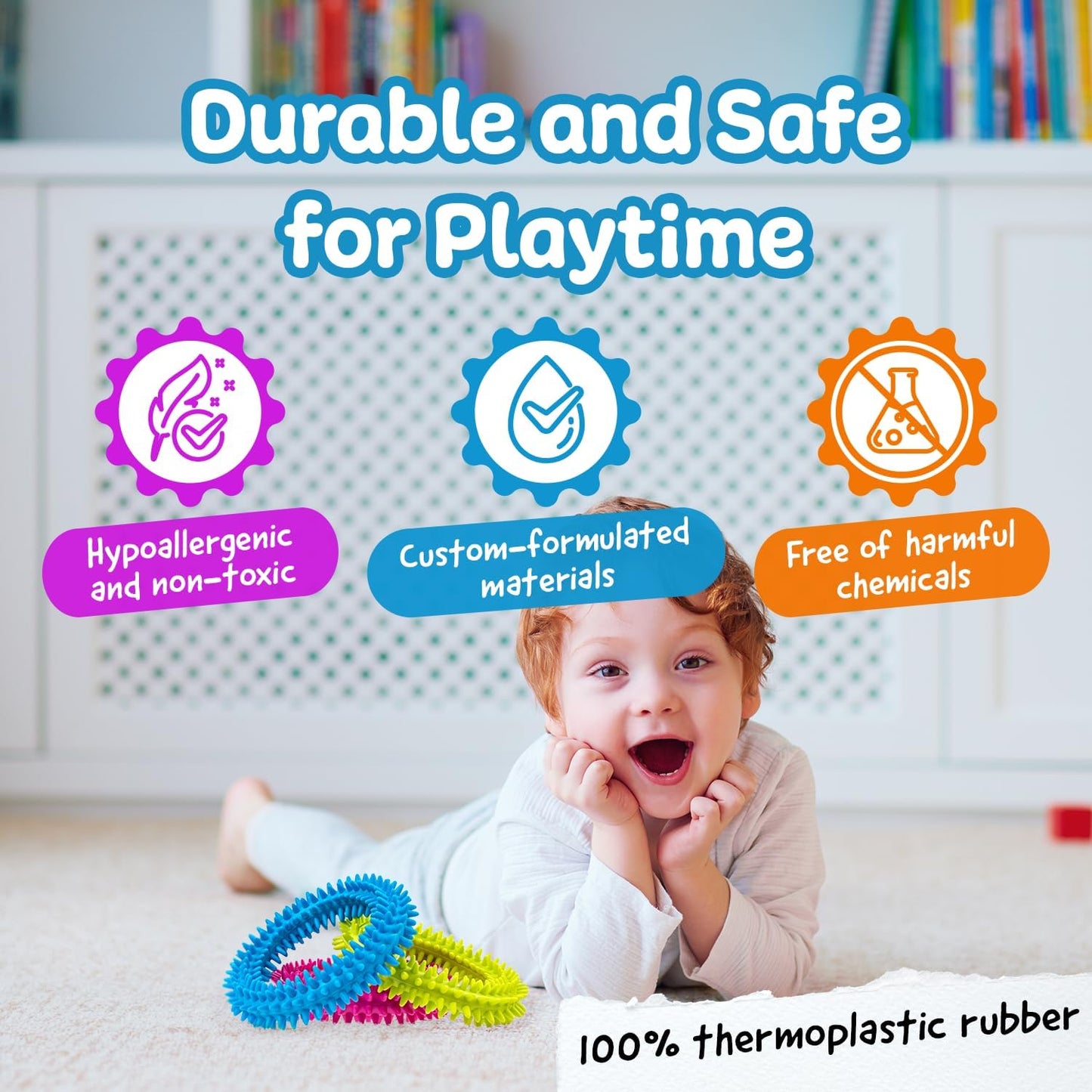 IMPRESA Spiky Sensory Rings from The Original Monkey Noodle - 3 Pack - Fidget Bracelet Toys for Kids with Unique Needs - Fosters Creativity, Focus, & Fun-Great for Classrooms, Home & Playtime Age 3+