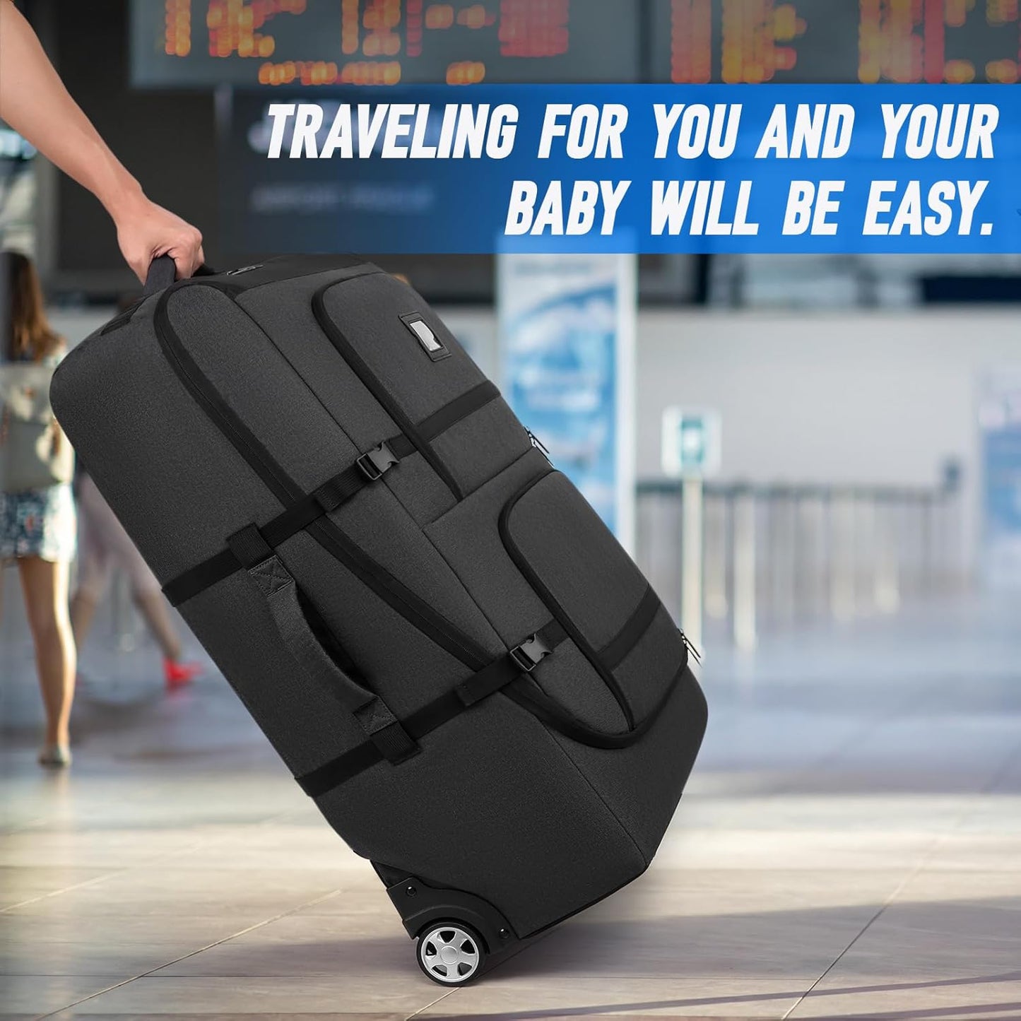 Padded Stroller Travel Bag with Wheels, Compatible with Nuna Mixx Next, UPPAbaby MINU V2 and MINU, Padded Stroller Storage Bag for Airplane, Foldable Gate Check Stroller Bag with Dual Handles