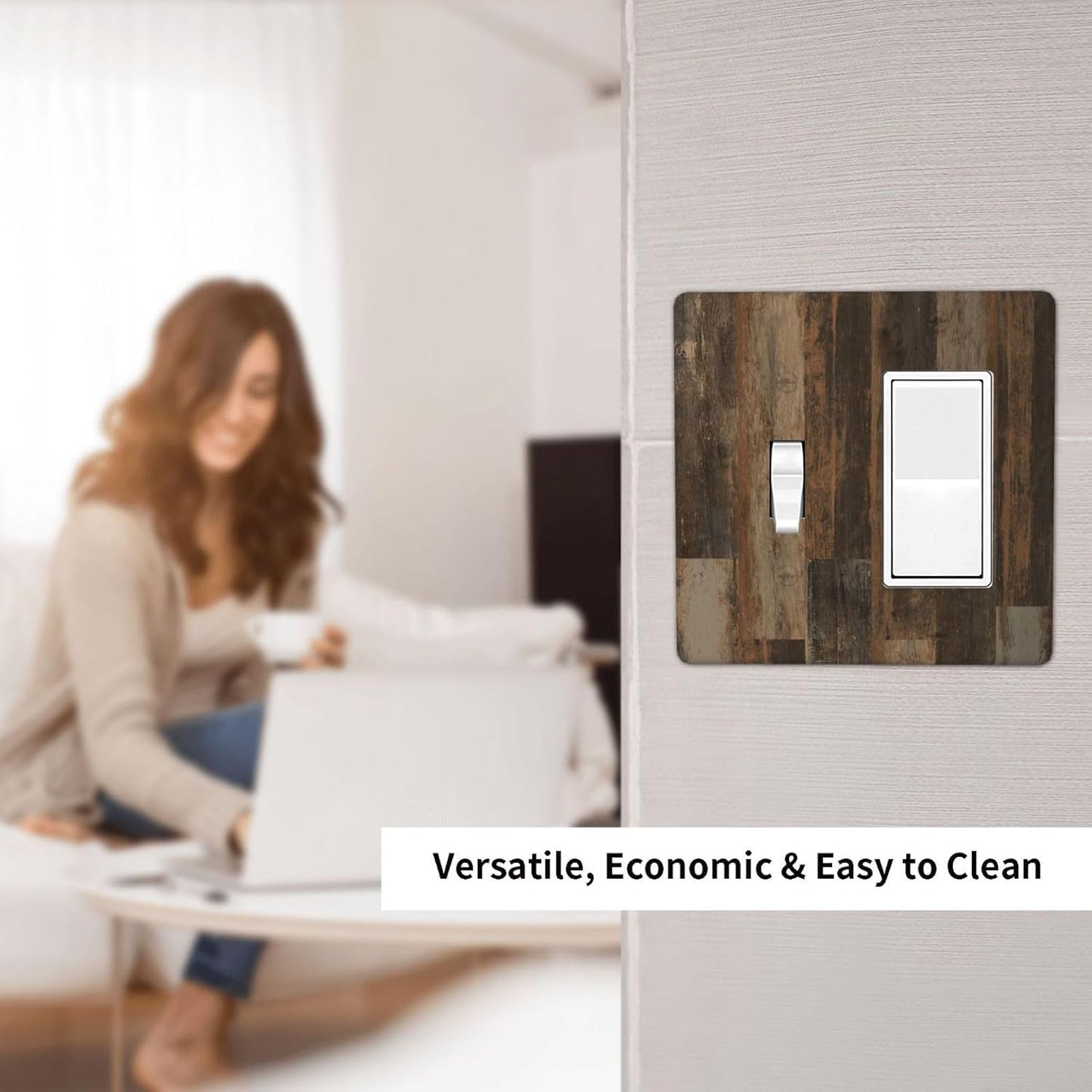 Rustic Brown Wood Grain Dark Oak Outlet Covers 1 Toggle 1 Rocker Combination Decorative Wall Plate Electrical Switch Plates Light Switch Cover Plate for Farmhouse Home Decor