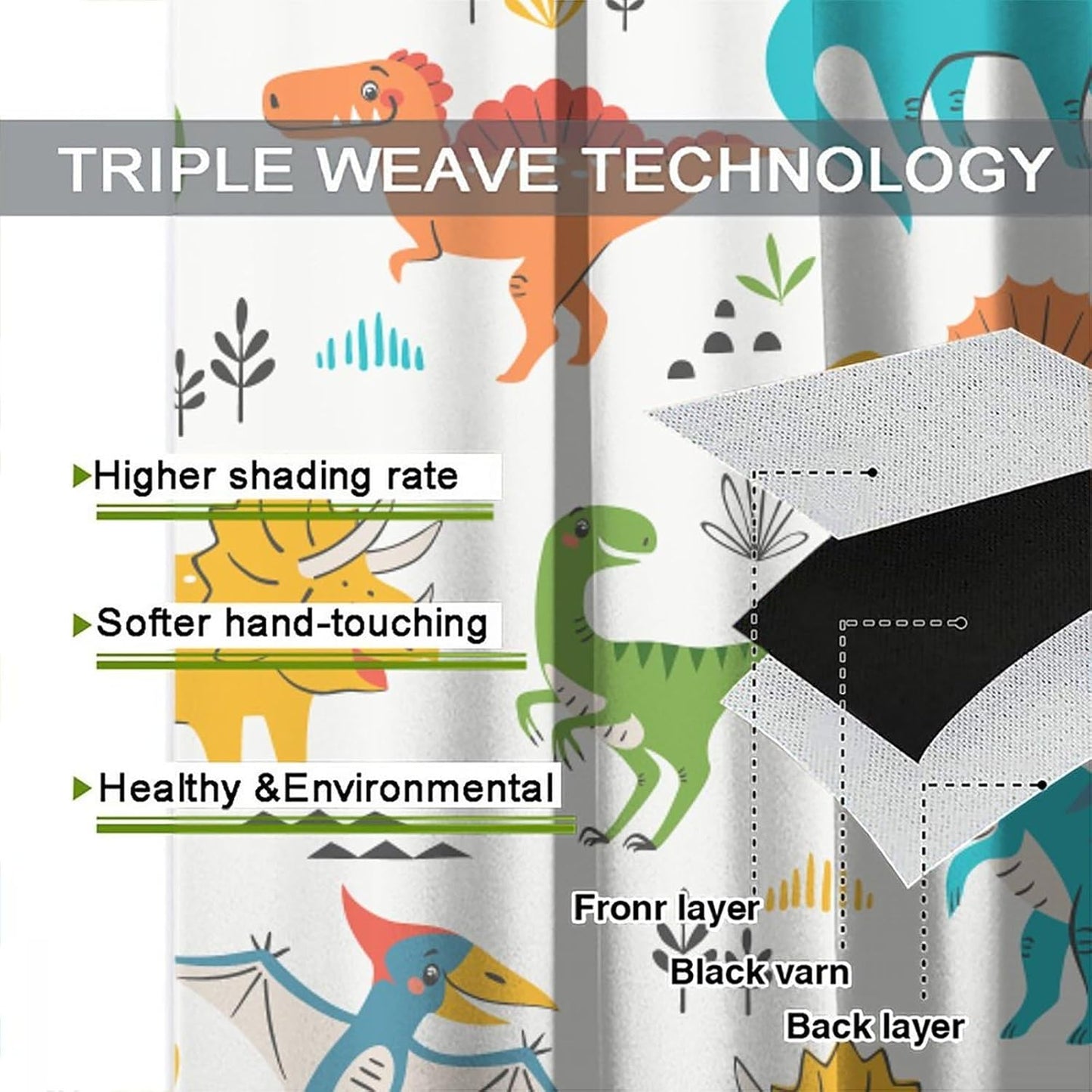 Kids Dinosaur Curtains for Boy Girl Bedroom Decor Cartoon Dino Colorful Cute Funny Animal Wildlife Printed Blackout Rod Pocket Window Drapes for Baby Nursery Playroom Living Room W21xL45in 2 Panels