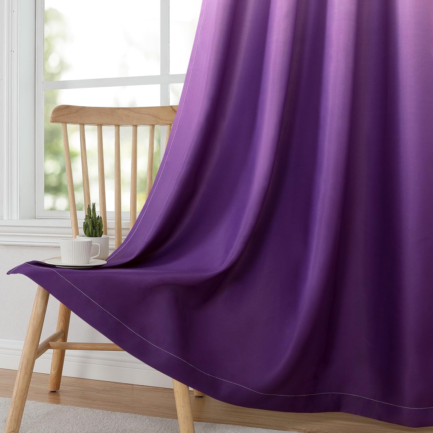 HOMEIDEAS Purple Ombre Blackout Curtains 52 X 63 Inch Length Gradient Room Darkening Thermal Insulated Energy Saving Grommet 2 Panels Window Drapes for Living Room, Bedroom