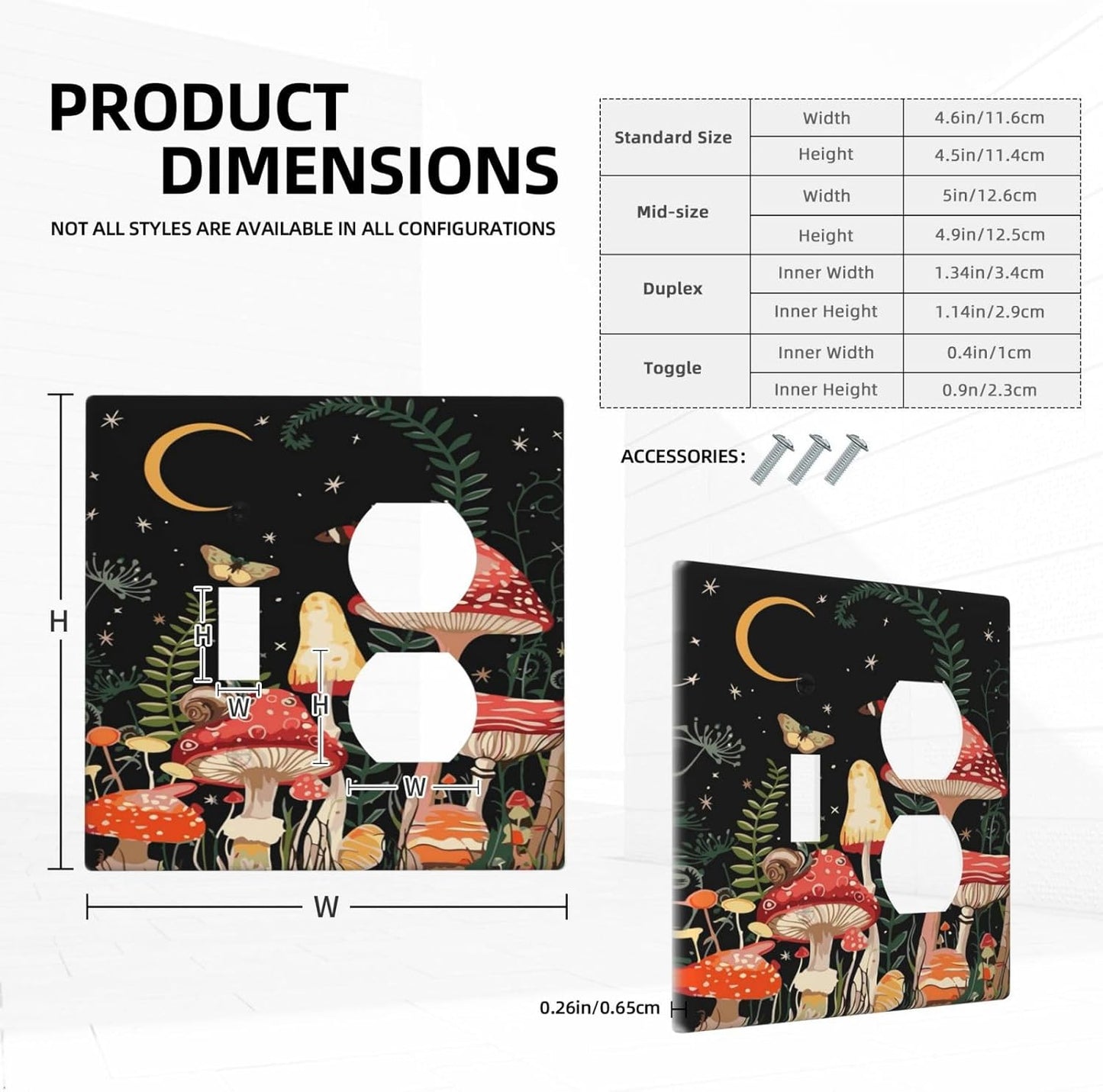 Moon Star Red Mushroom Forest Butterfly Green Plant Wallplates 1 Toggle 1 Duplex Switch Plate Electrical GFCI Faceplate Decorative Light Switch Covers for Kids Room Home Decor