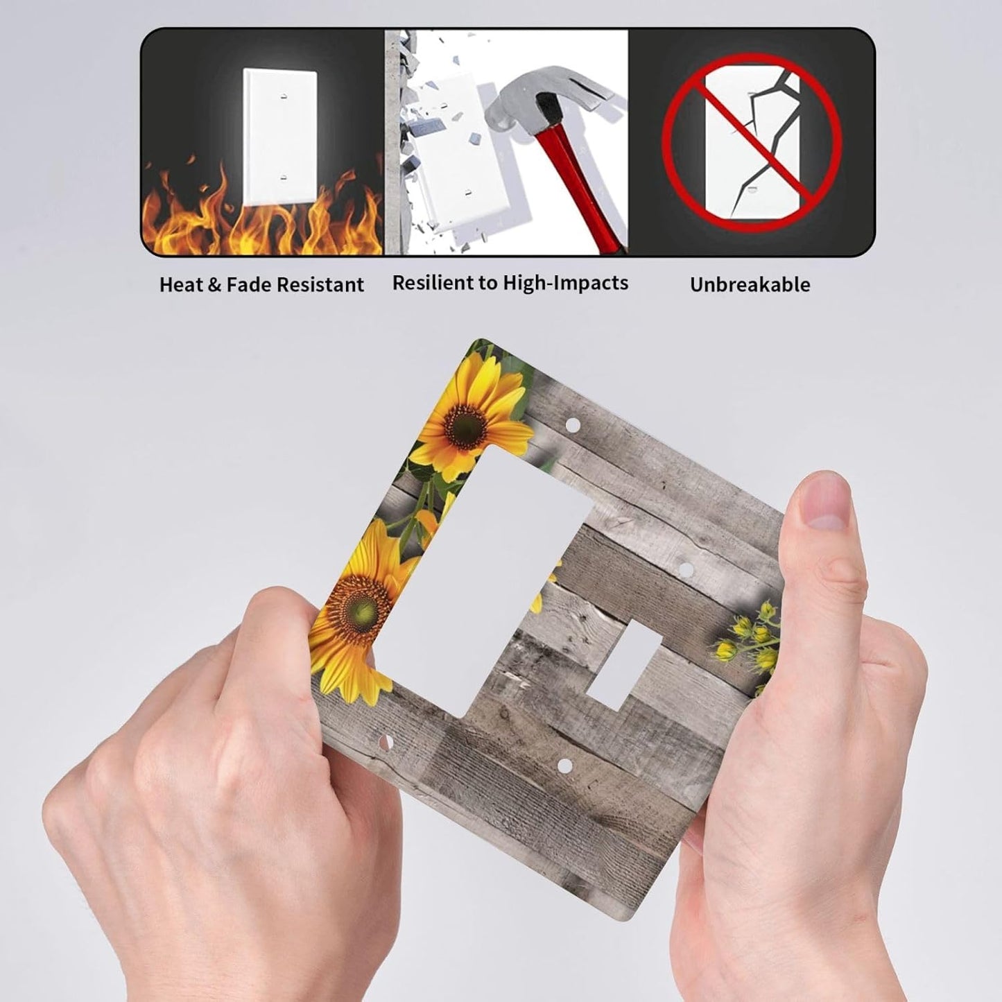 Sunflower Rustic Brown Gray Wood Outlet Covers 1 Toggle 1 Rocker Combination Decorative Wall Plate Electrical Switch Plates Light Switch Cover Plate for Farmhouse Home Decor