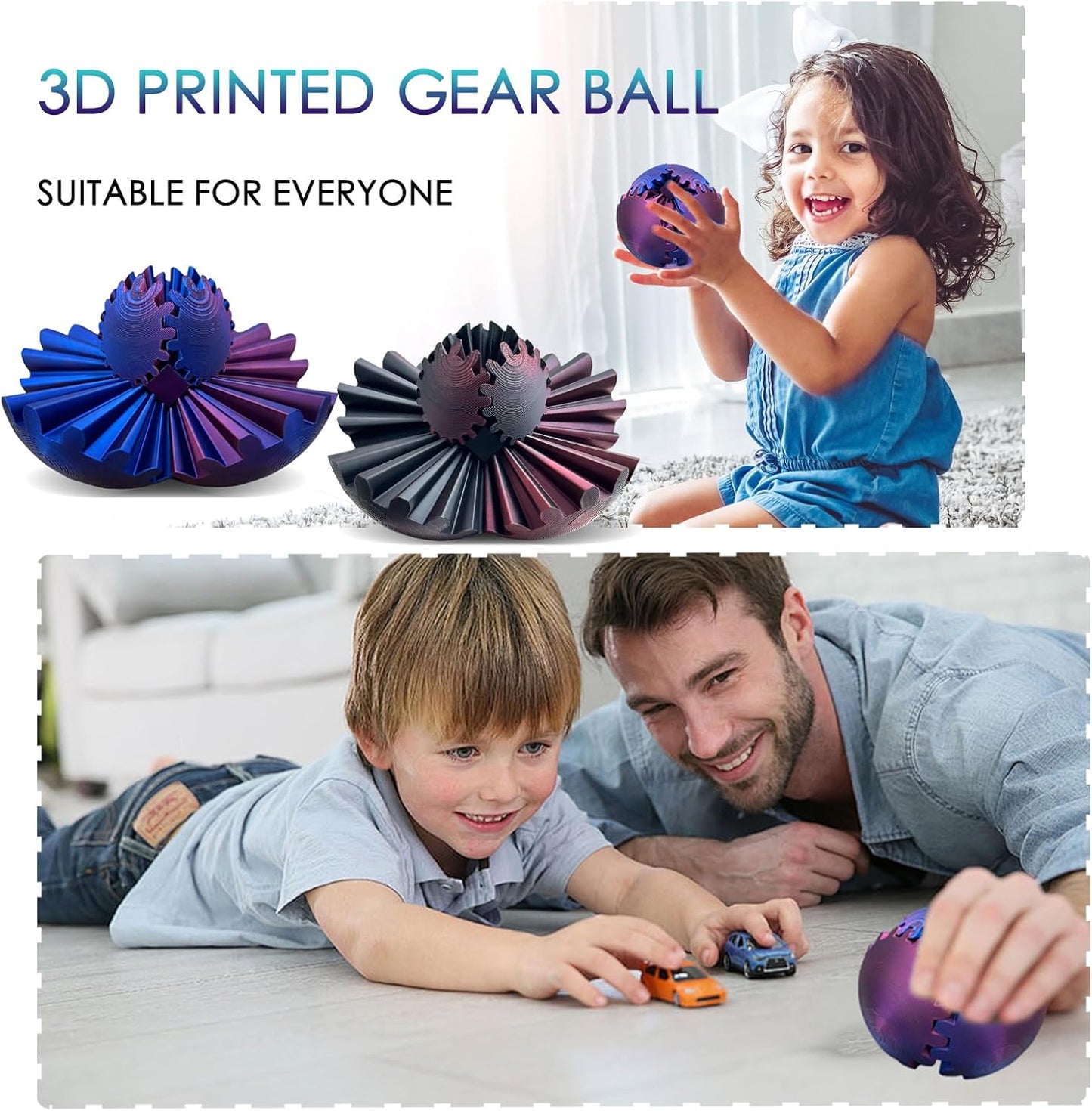 Gear Ball - GearSphere Desk Toy, 3D Printed Gear Ball Spin Ball or Cube Fidget Toy, Gear Sphere, Gear Ball Fidget Toy, Stress Ball, Fidget Ball, Gear Toy for Stress and Anxiety Relaxing (A1)