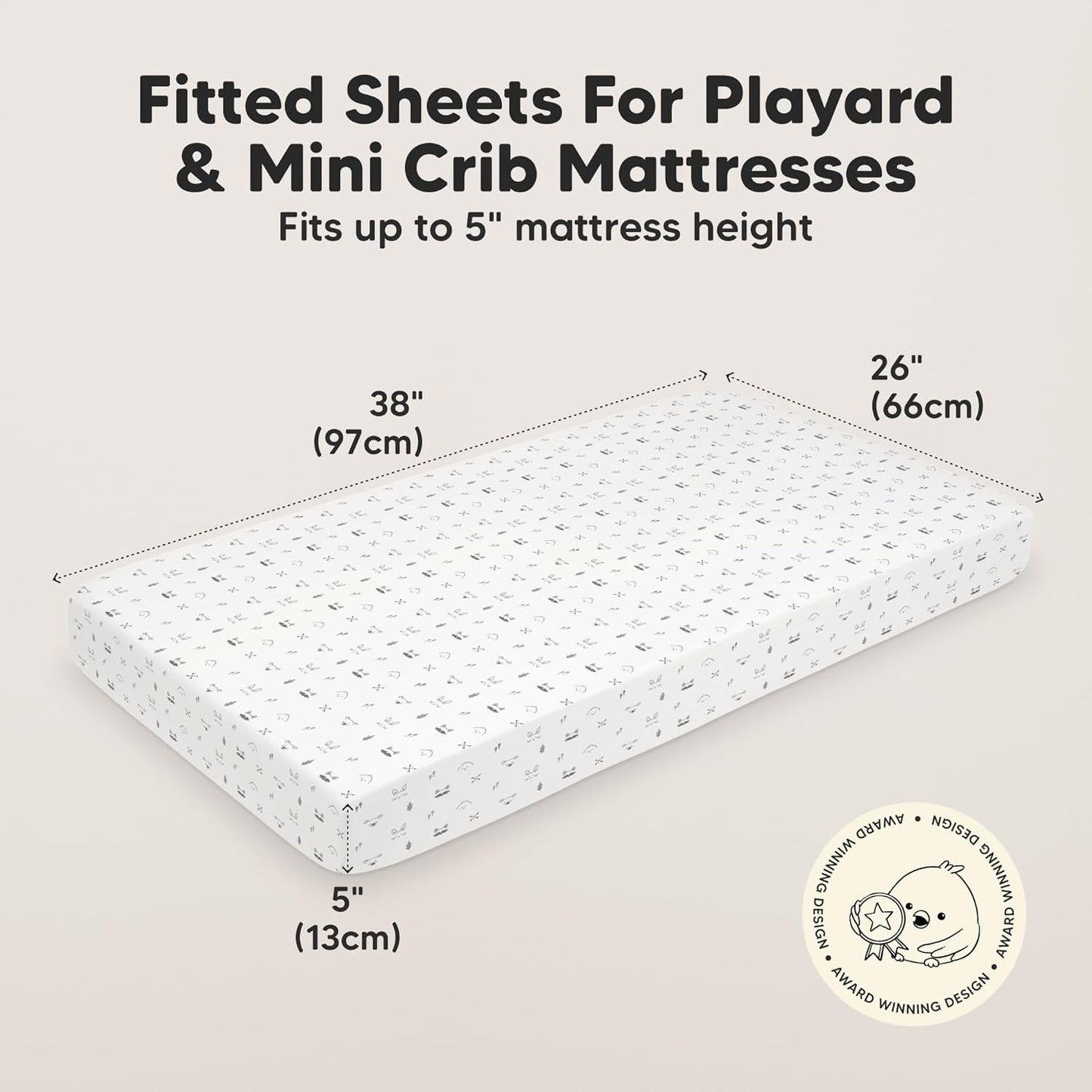 2-Pack Mini Crib Sheets Fitted - 38x26 Pack N Play Sheets for Pack and Play Mattress, Organic Cotton, Soft & Breathable Playard Bedding, Neutral Mini Toddler Bed Cover for Boys, Girls (Nordic)