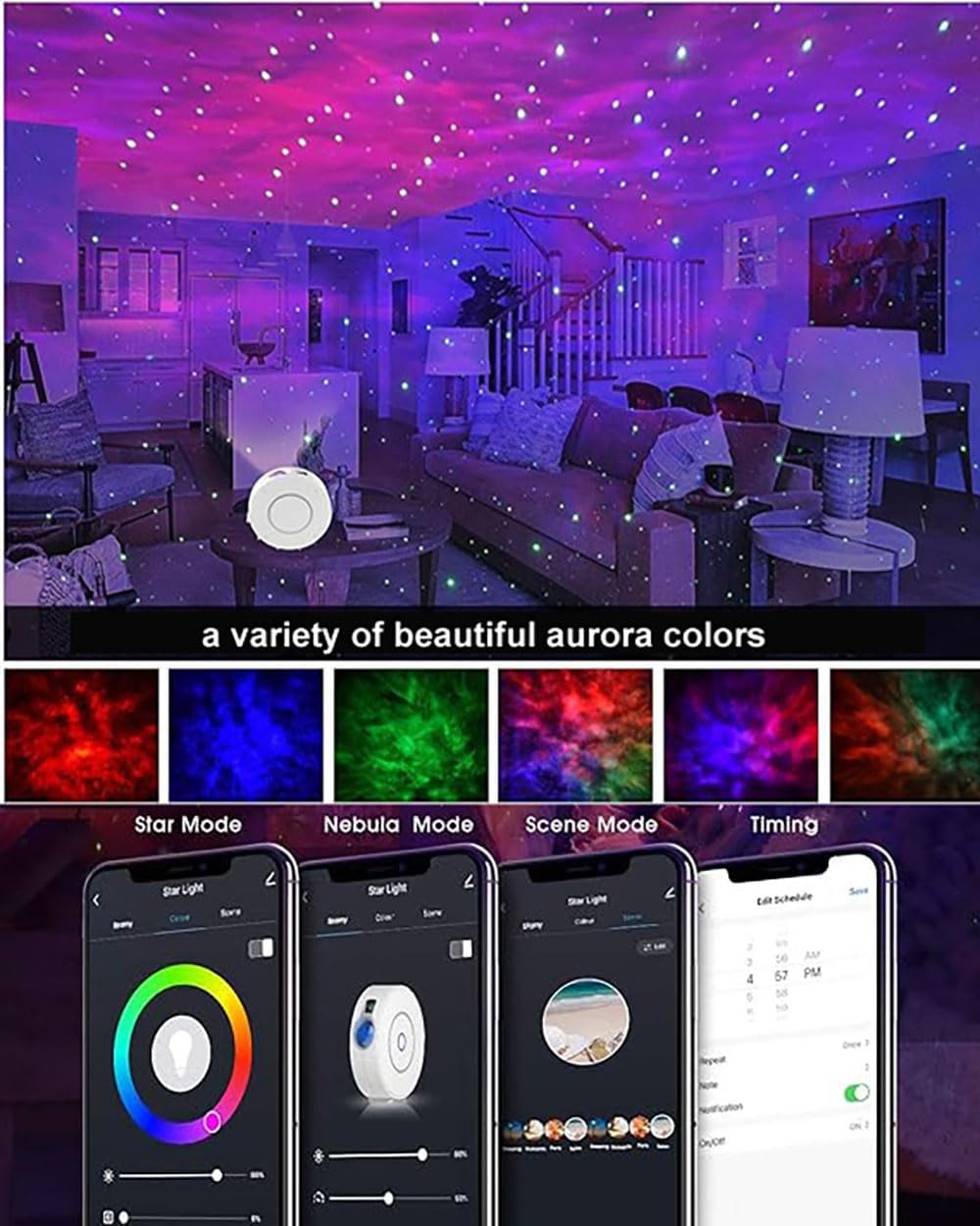 Galaxy Projector for Bedroom, Star Projector,Smart APP & Voice Control Galaxy lamp, Compatible with Alexa & Google Home, for Kids Adults Bedroom,Room Decor,Game Room,Party (Green Stars)