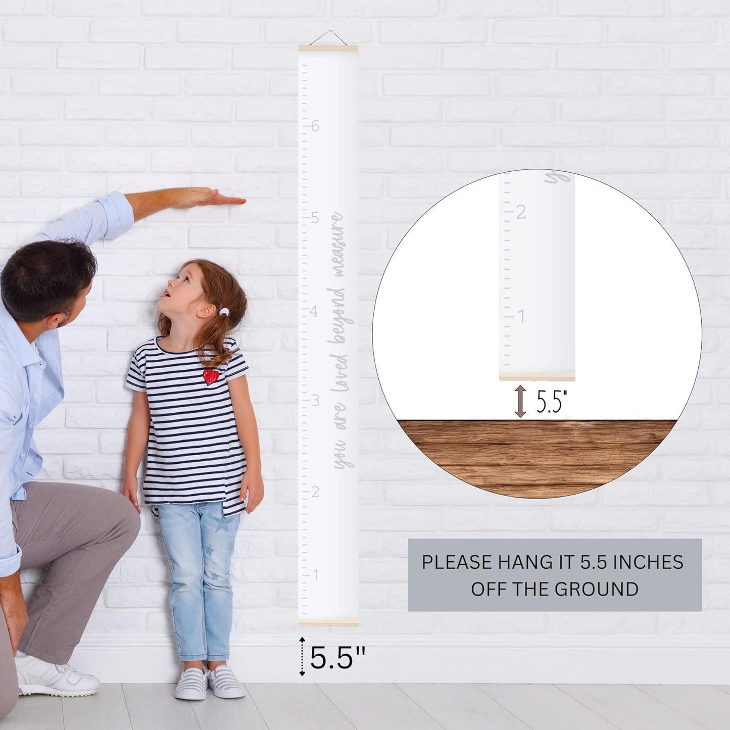 Morxy Canvas Growth Chart for Kids - Unisex Kids Room Wall Decor - Measuring Height Chart- Wall Tape with Height Chart for Kids (Canvas Loved Beyond Measure, White)