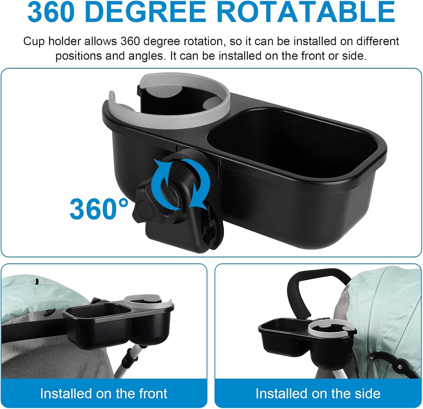 Accmor Stroller Cup Holder with Tray, Universal Cup Holder, Bike Bottle Holder, 360° Rotatable Large Caliber Drinks Holder for Stroller, Bike, Wheelchair, Walker